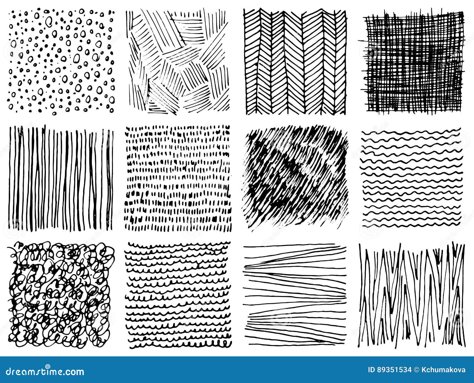Set of Hand Drawn Ink Textures. Simple Scratchy Patterns Stock ...