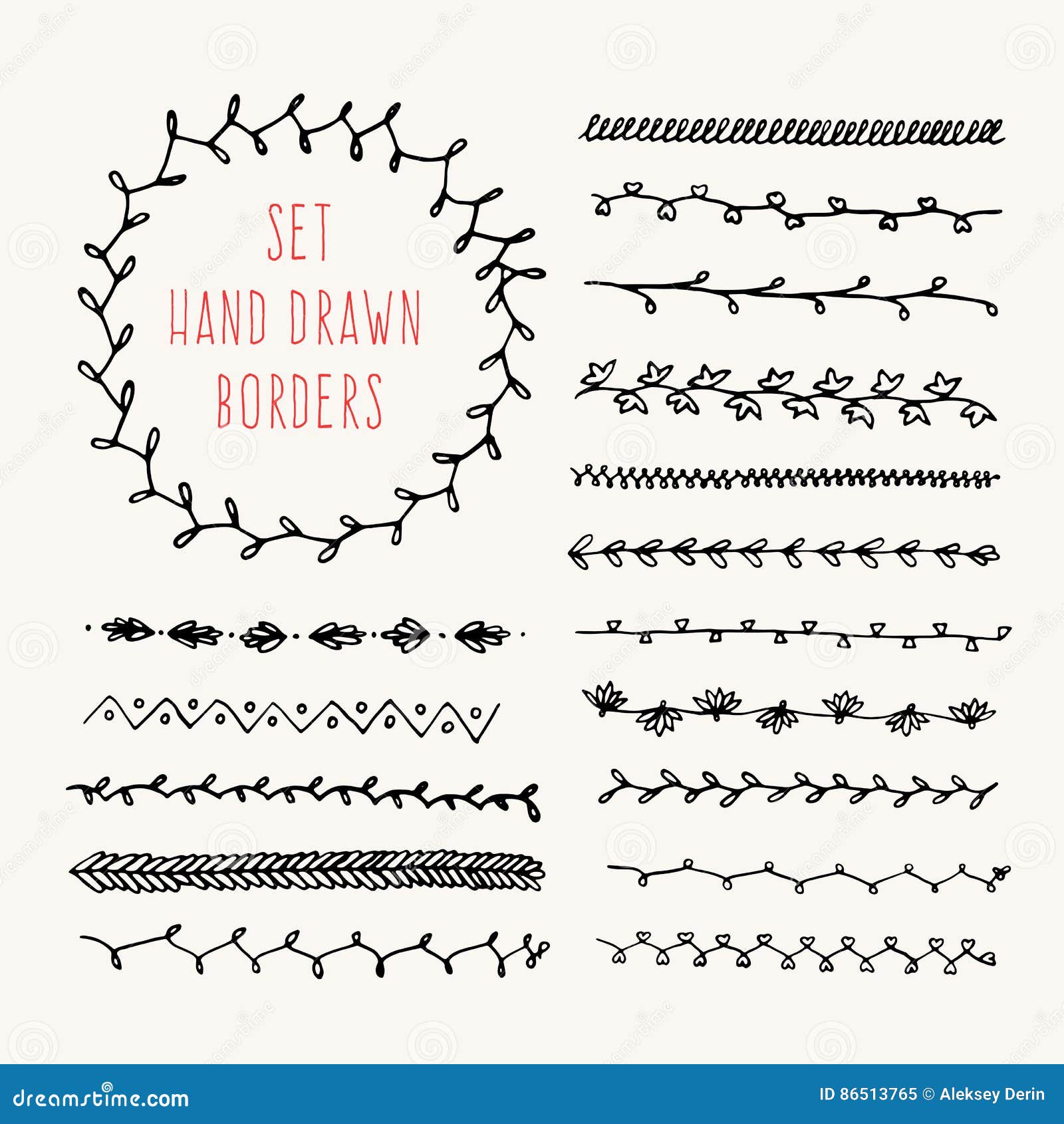 Set Hand Drawn Line Border. Stock Vector - Illustration of illustrator