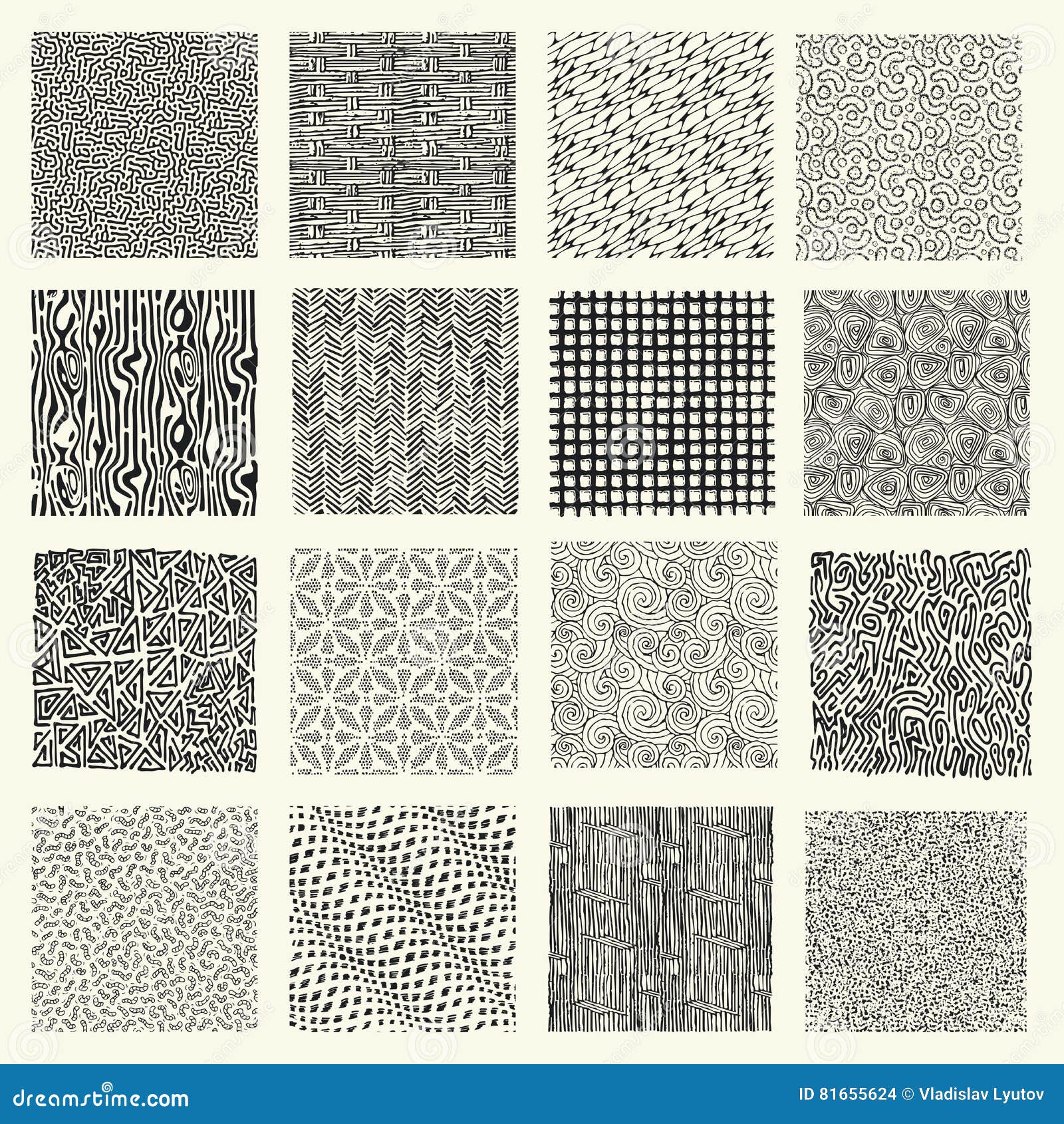 Set of Hand Drawn Marker and Ink Patterns Stock Vector Illustration