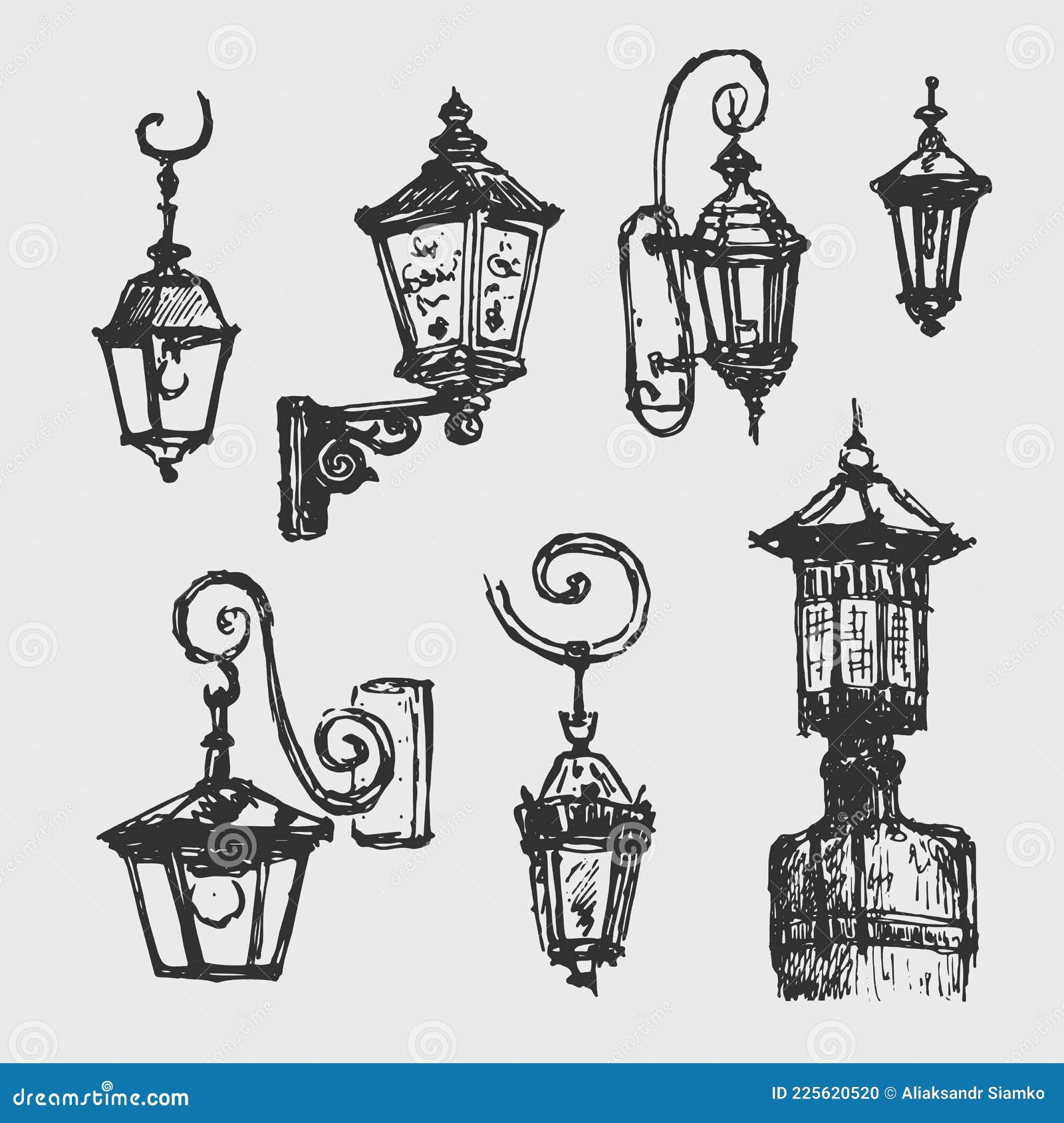 Lights Lamps Sketch Set Hand Drawn Vector Set Different Lamps