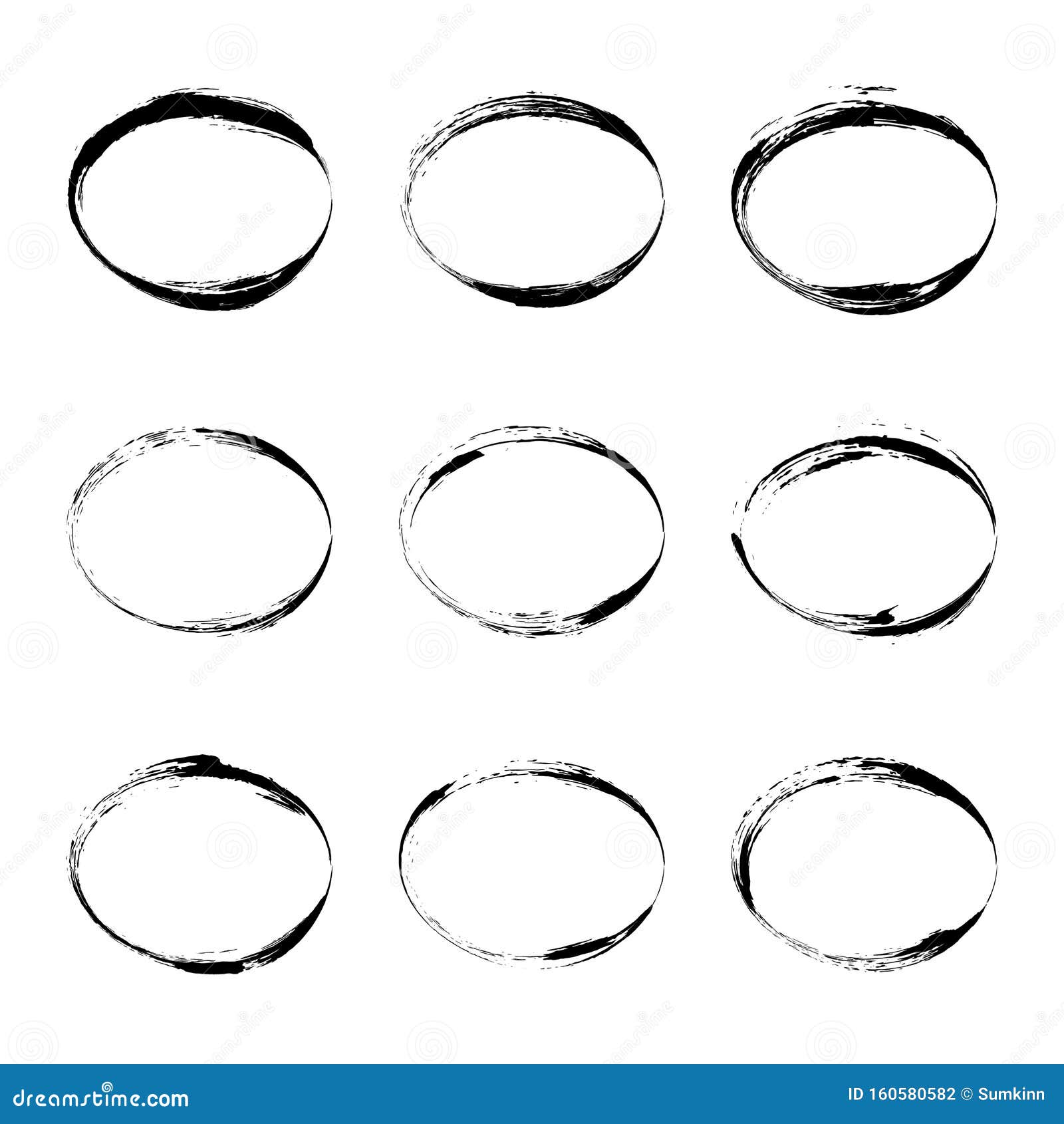set hand drawn oval frame.