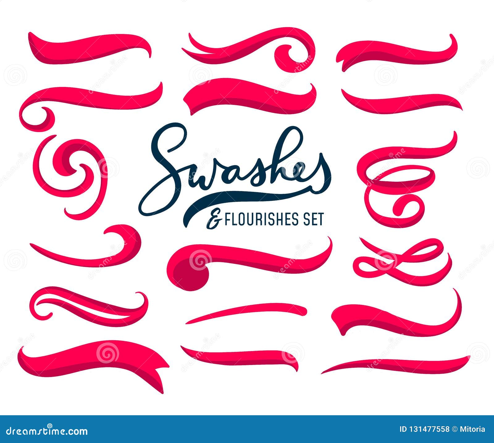 set of hand drawn red swashes and flourishes  on white background.  