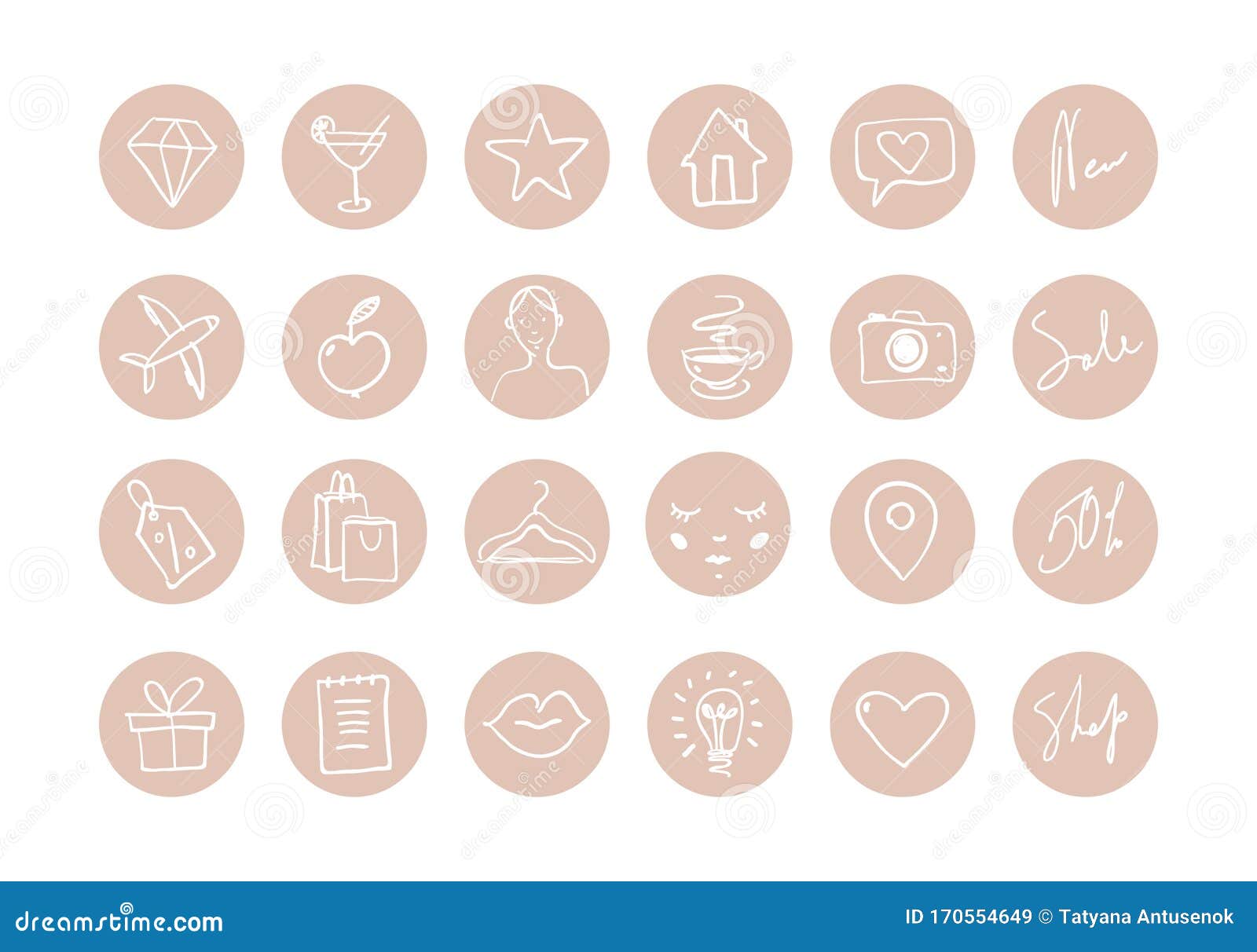 Set of Hand Drawn Round Icons for Social Networks, Beauty, Fashion ...
