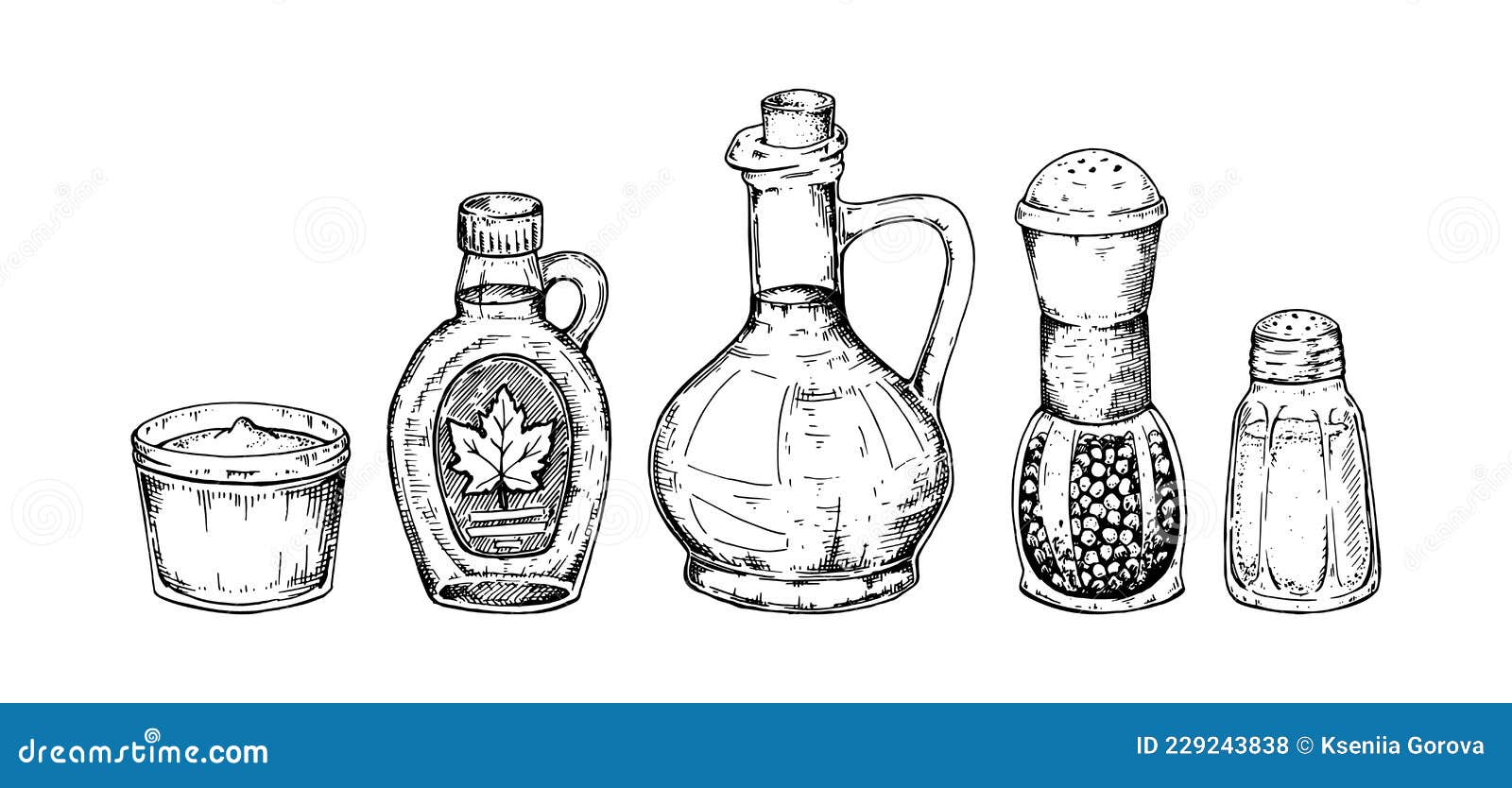 Set of Hand Drawn Seasonings. Vector Illustration in Sketch Style Stock