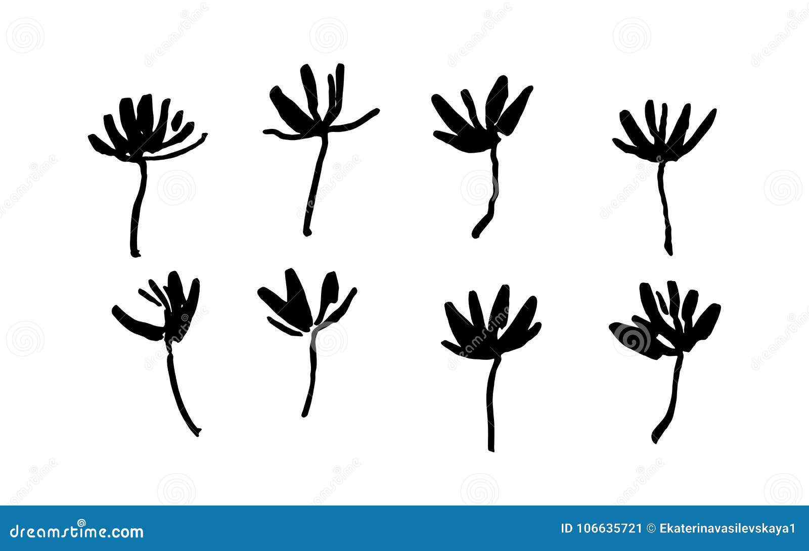Set Of Hand Drawn Simple Brush Paint Flowers Painted By Ink Grunge Style Elements Black Isolated Vector On White Background Stock Vector Illustration Of Isolated Graphic 106635721,Ga Geijutsuka Art Design Class Osaki Ni Sil Vous Plait