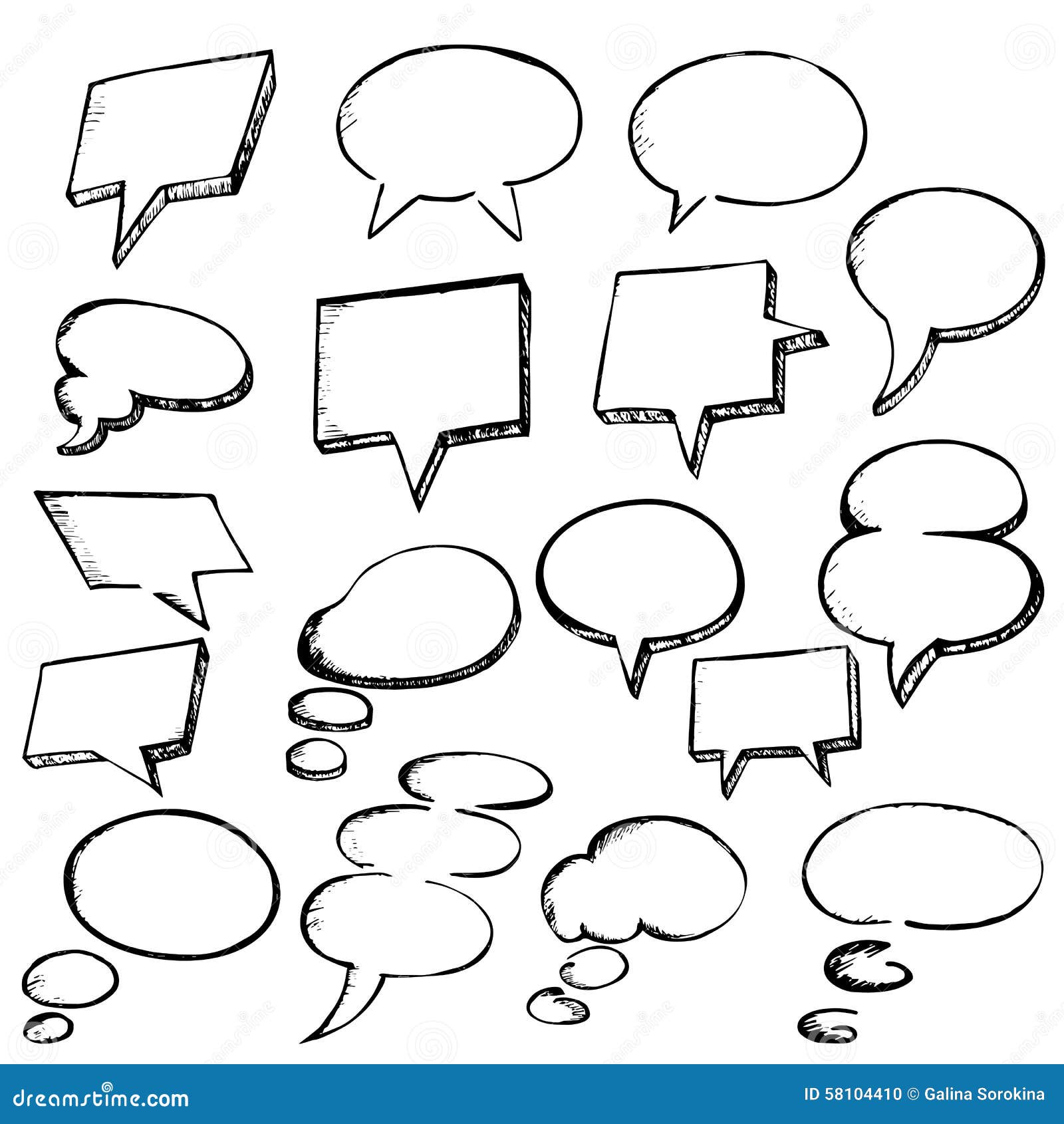 Set of Hand Drawn Speech Bubbles Stock Vector - Illustration of cloud ...