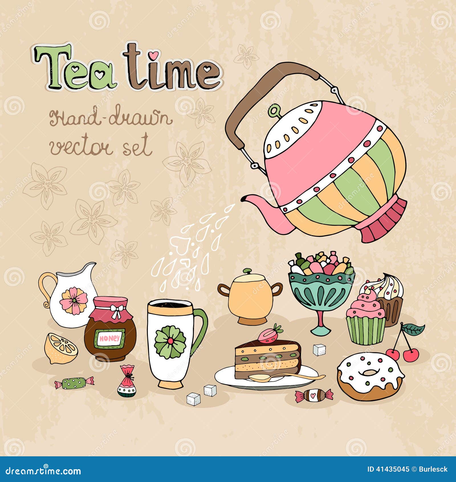 set of hand drawn teatime  s