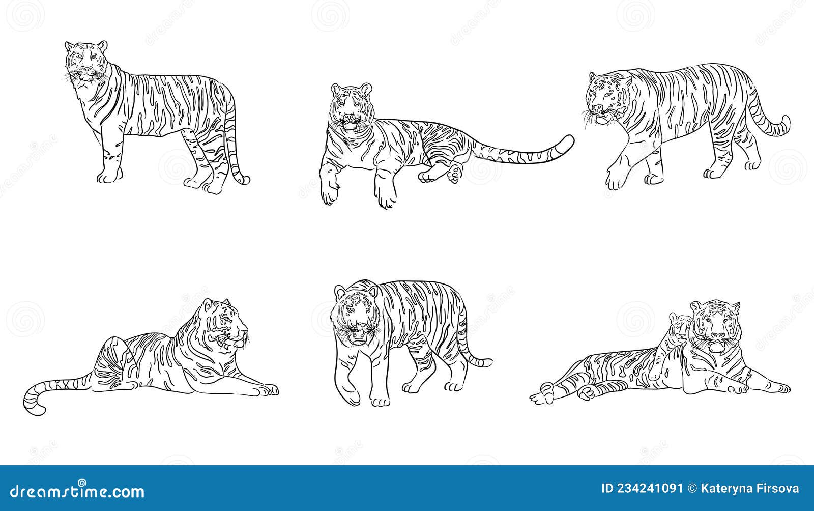 Set of Hand Drawn Tigers. Sketch. Vector Illustration. Stock Vector ...