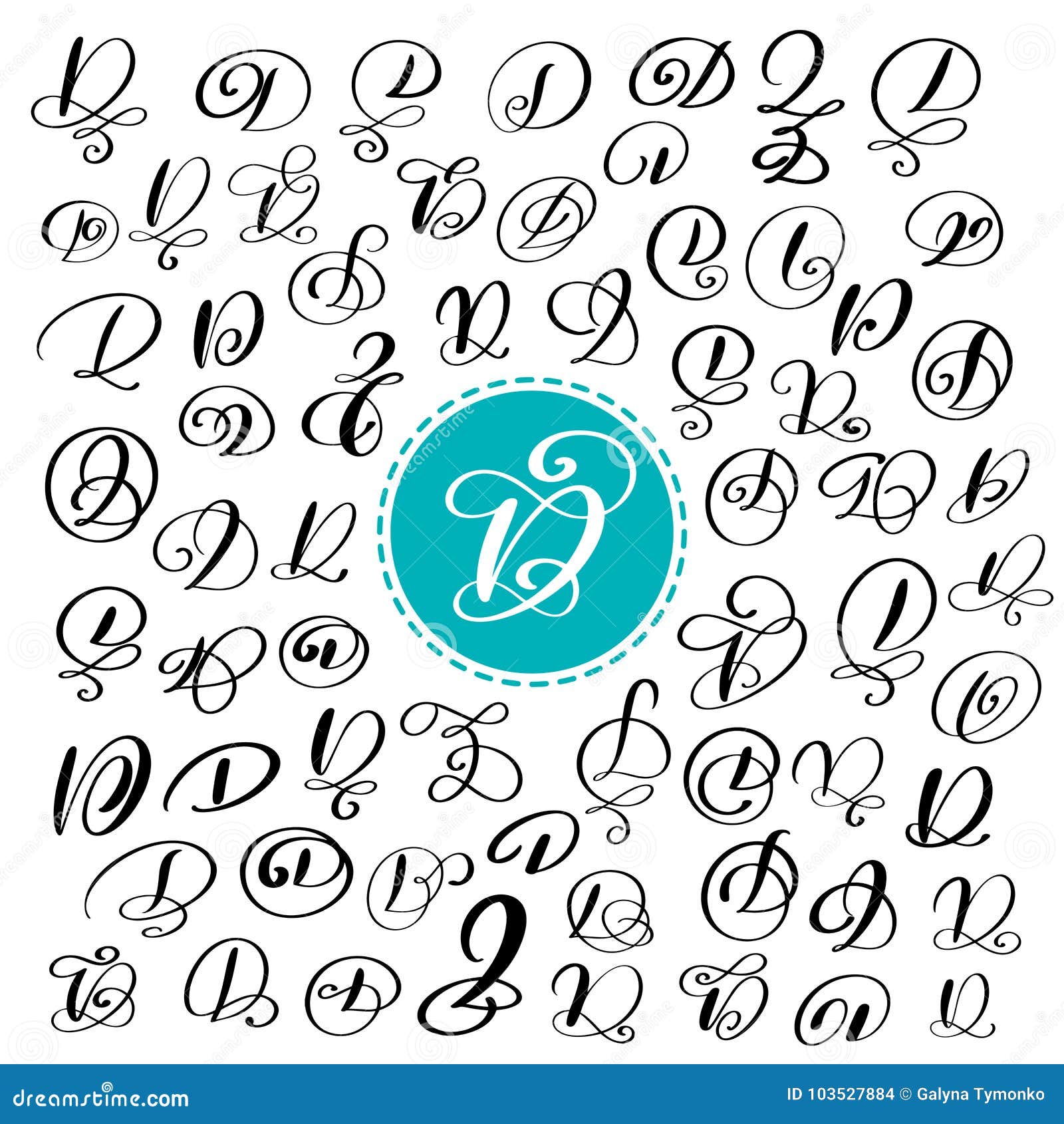 Set Of Hand Drawn Vector Calligraphy Letter D Script Font Isolated