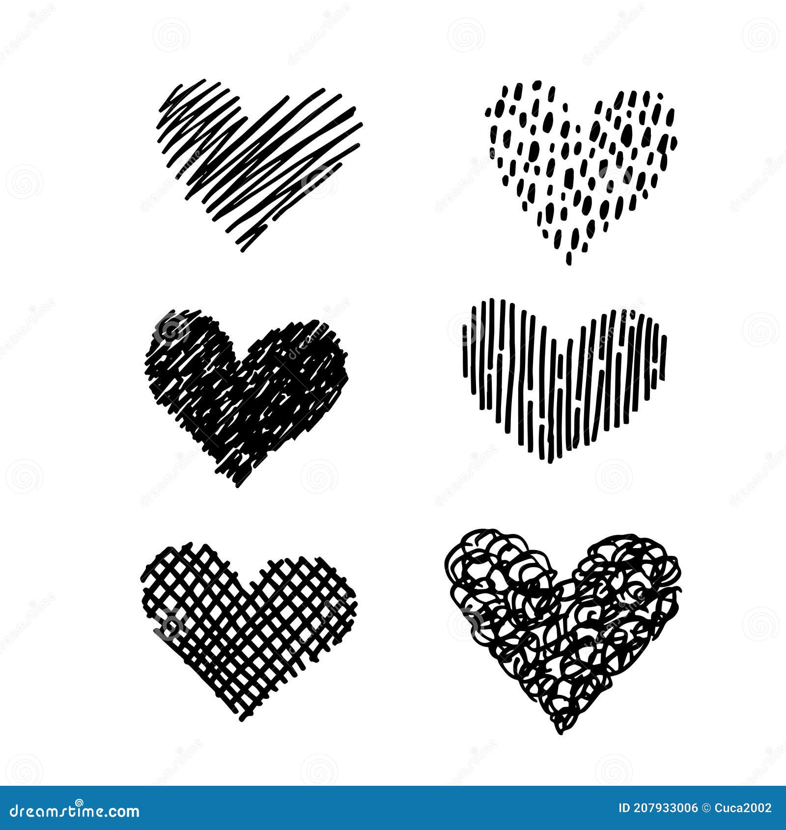 Set of Hand Drawn Vector Hearts in Doodle Style. Valentine Day Decor ...