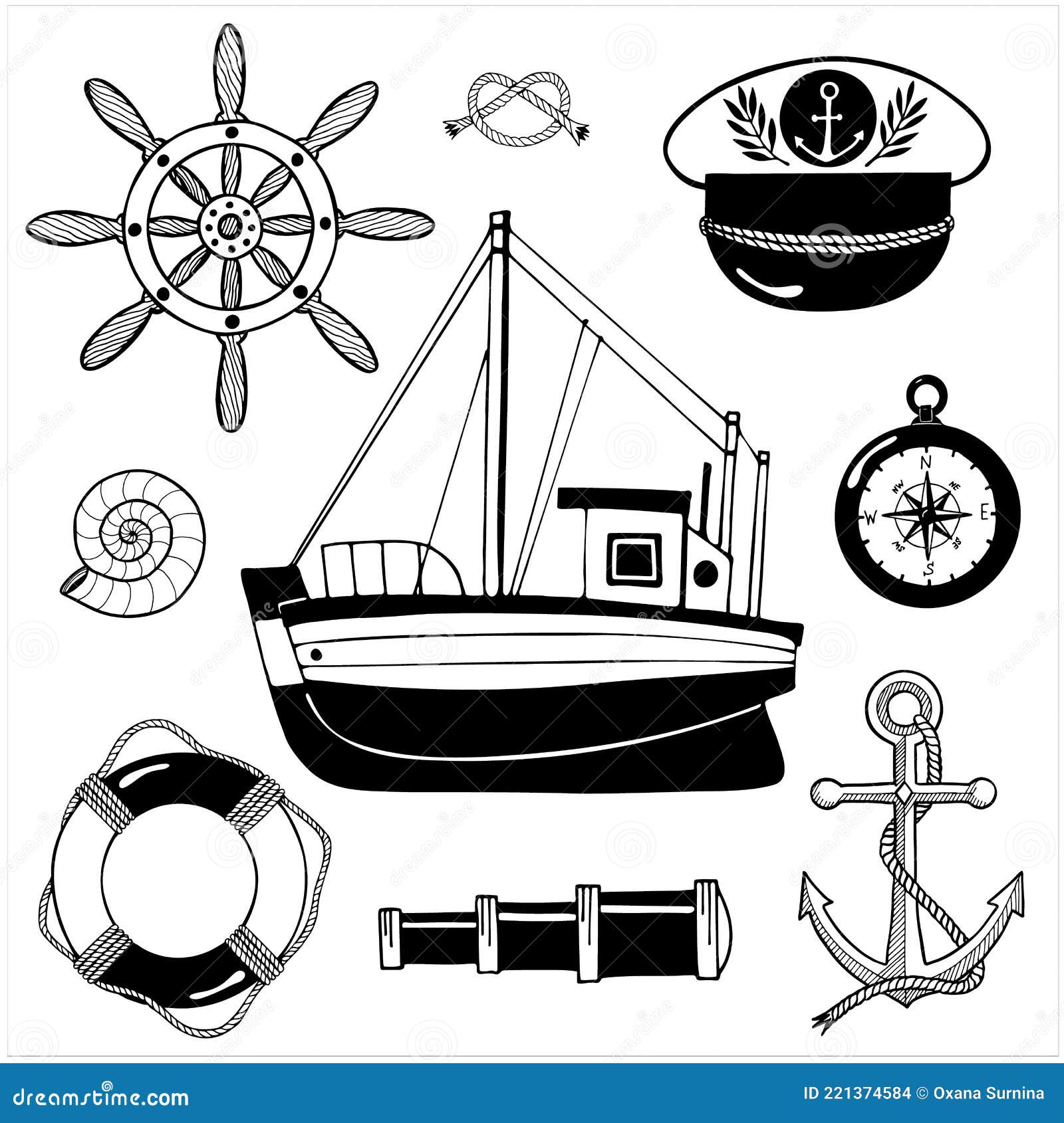 Set of Hand Drawn Vector Illustration in Black and White. Stock Vector ...