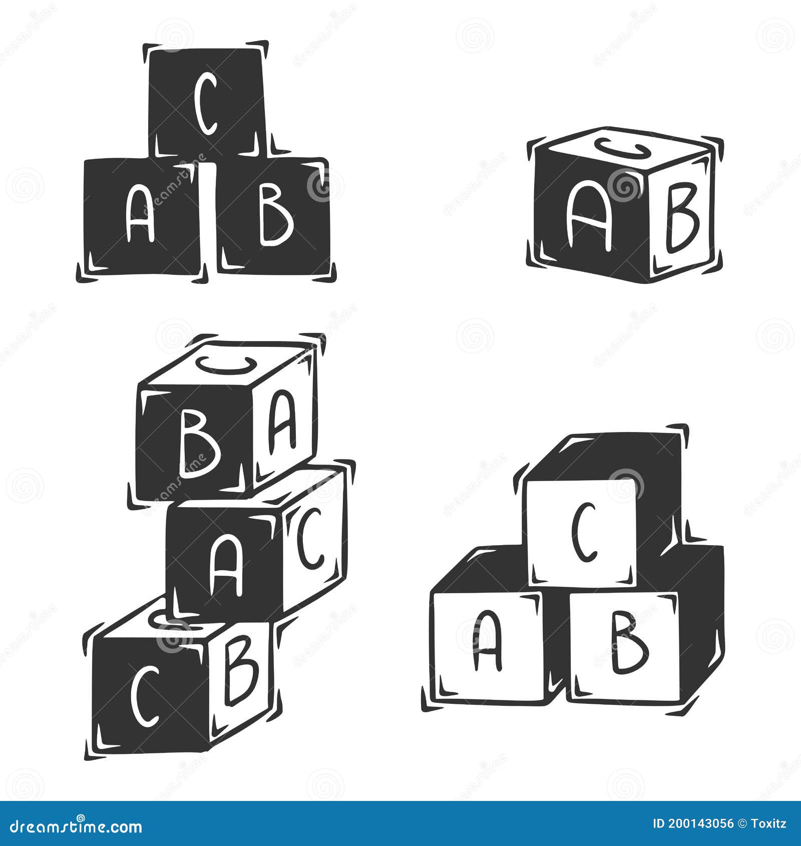 Set of Hand Drawn Vector Kids Cubes with Letters, Isolated on White ...