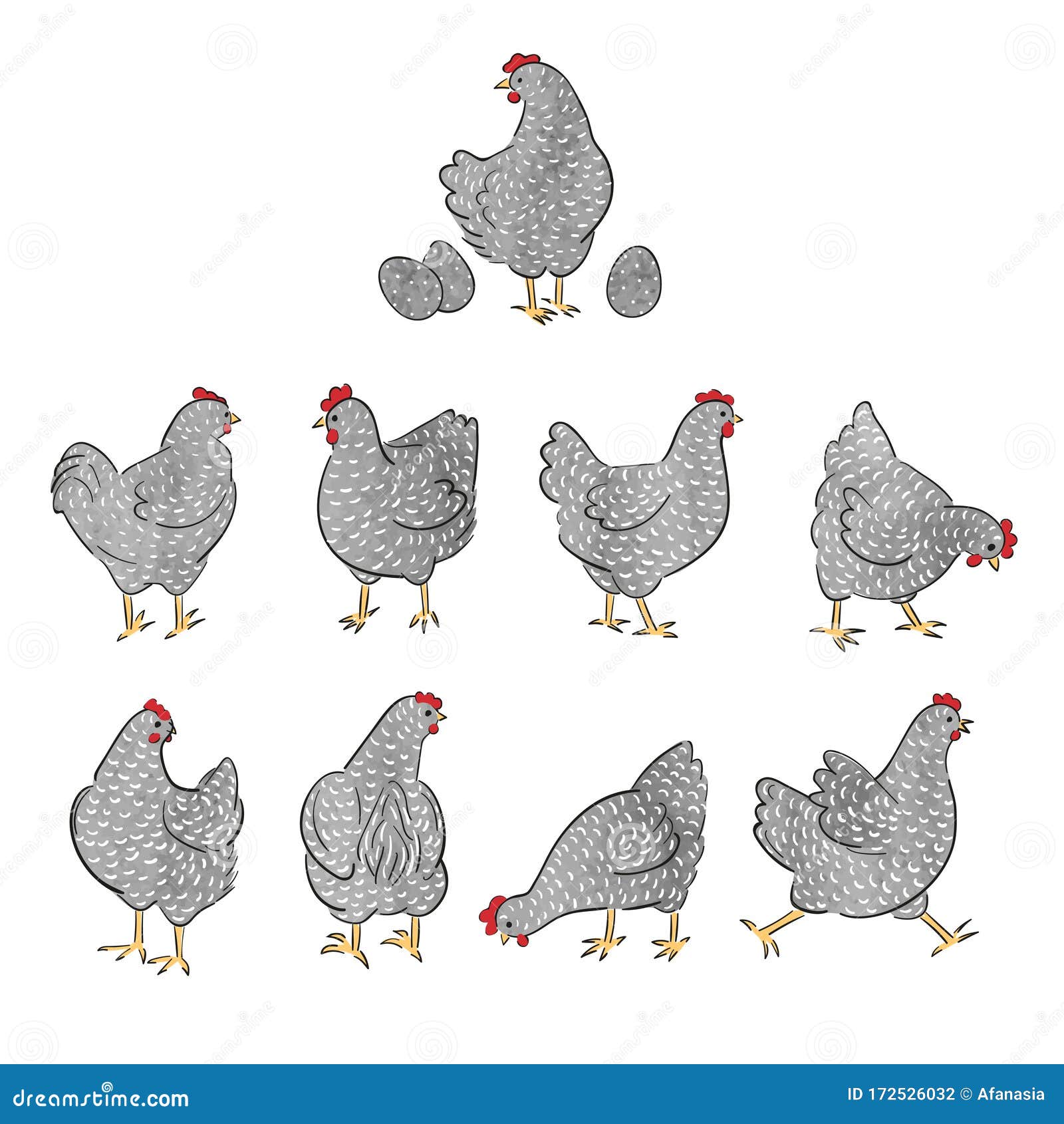 Download Set Of Hand Drawn Watercolor Speckled Hens. Chicken Collection Stock Vector - Illustration of ...