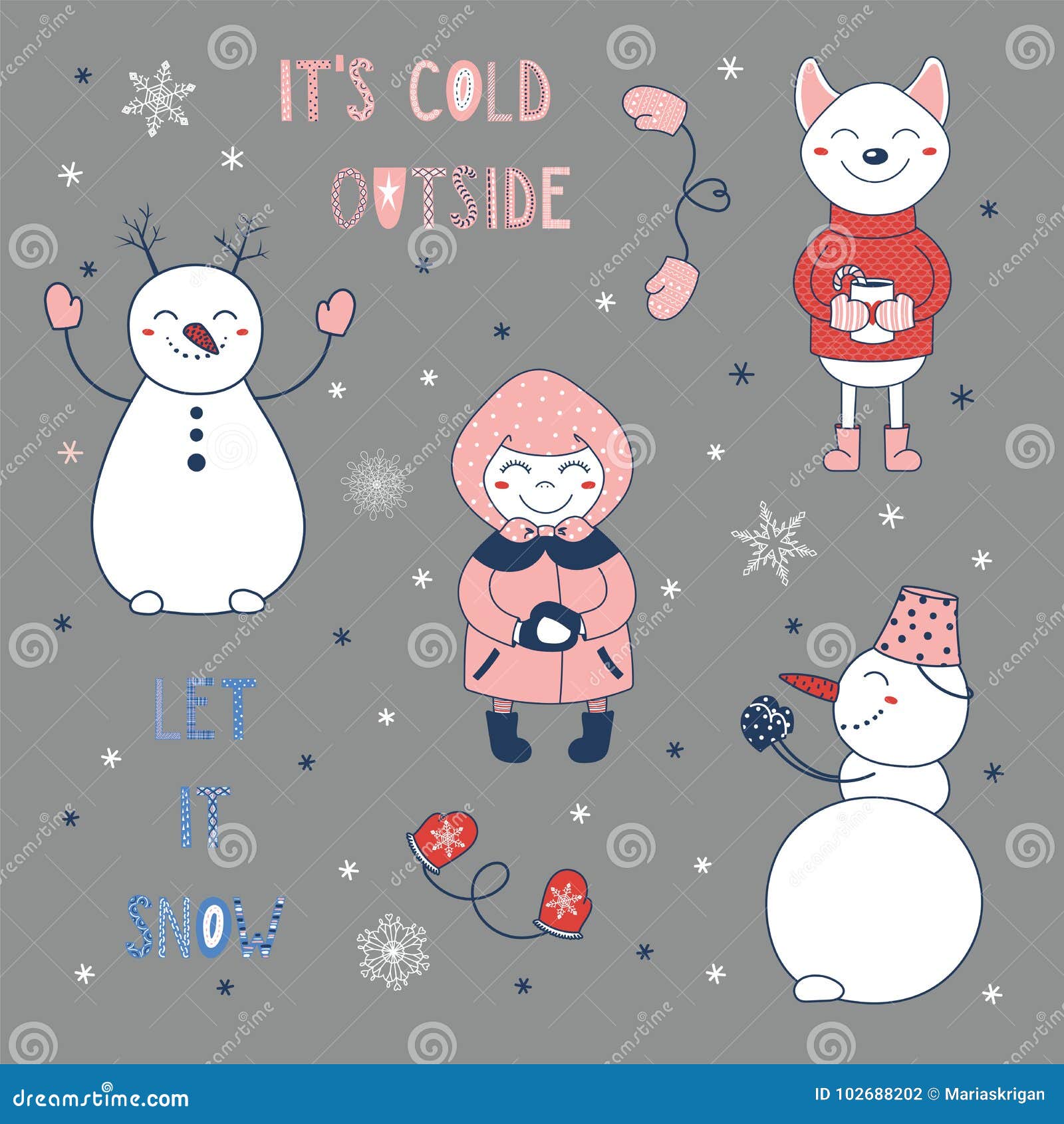 Set of Hand Drawn Winter Cartoon Characters Stock Vector - Illustration of headscarf, cold: 102688202 Set of Hand Drawn Winter Cartoon Characters Stock Vector - Illustration of headscarf, cold: 102688202