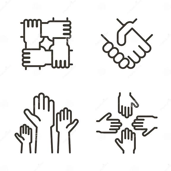 Set of Hand Icons Representing Partnership, Community, Charity ...