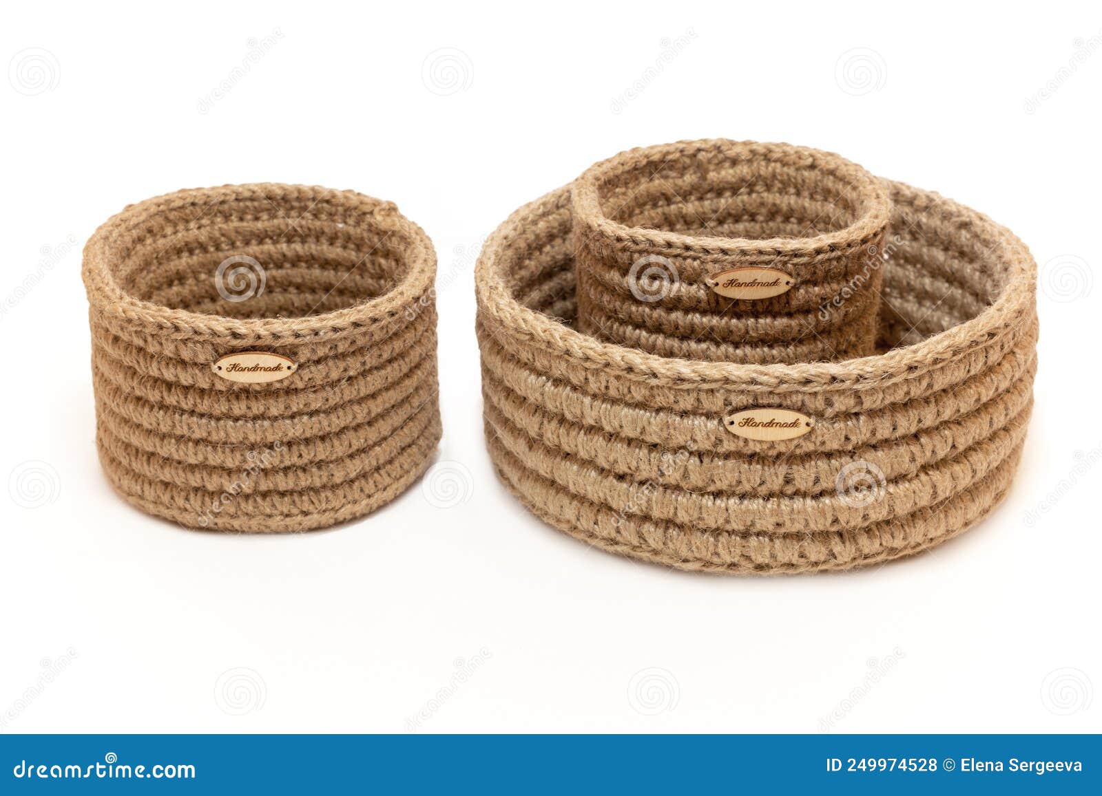 Set of Hand Knitted Jute Boxes of Different Sizes, Interior and