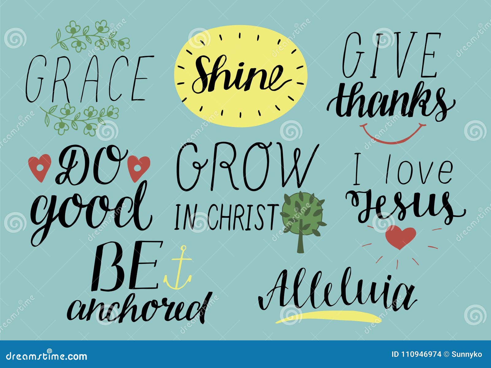 Set of 8 Hand Lettering Christian Quotes with Symbols I Love Jesus ...