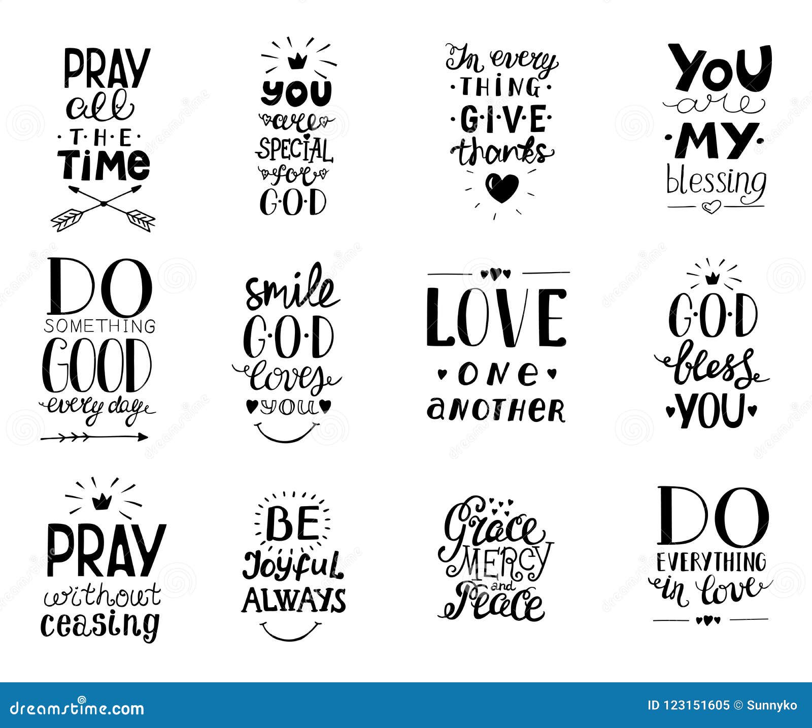 set of 12 hand lettering christian quotesyou blessings, do good every day, grace, mercy, peace, love one another, pray