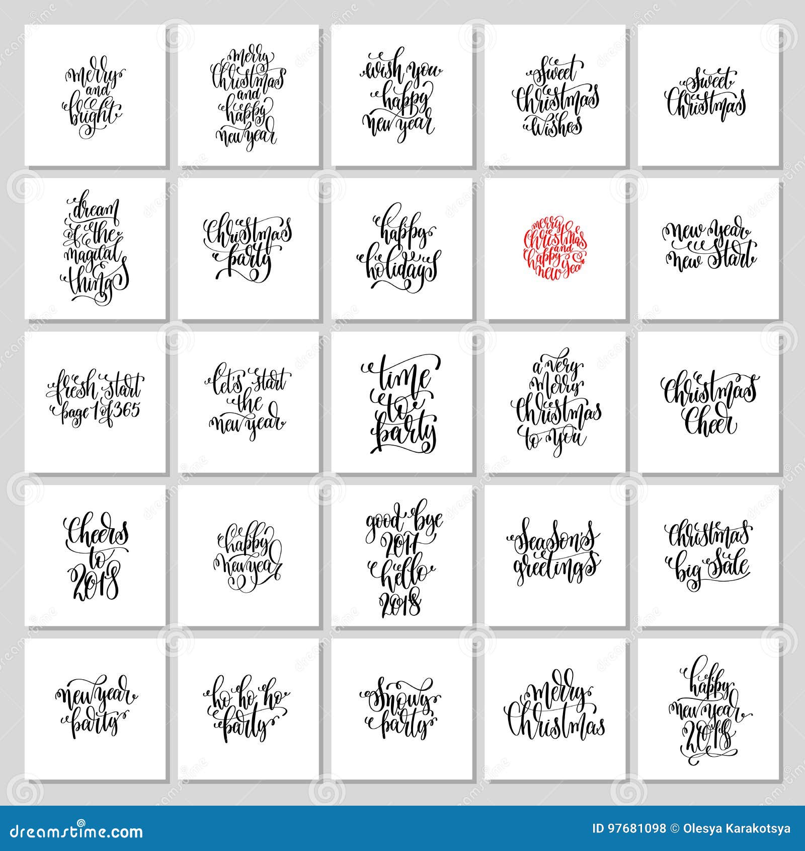 Set of 25 hand lettering christmas quotes design to greeting car