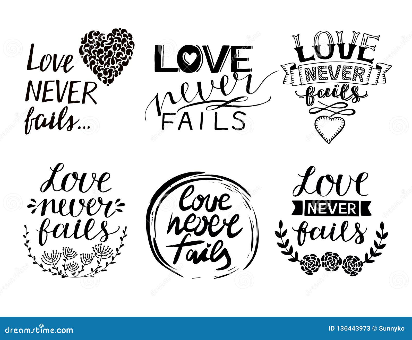 set of 6 hand lettering quotes love never fails