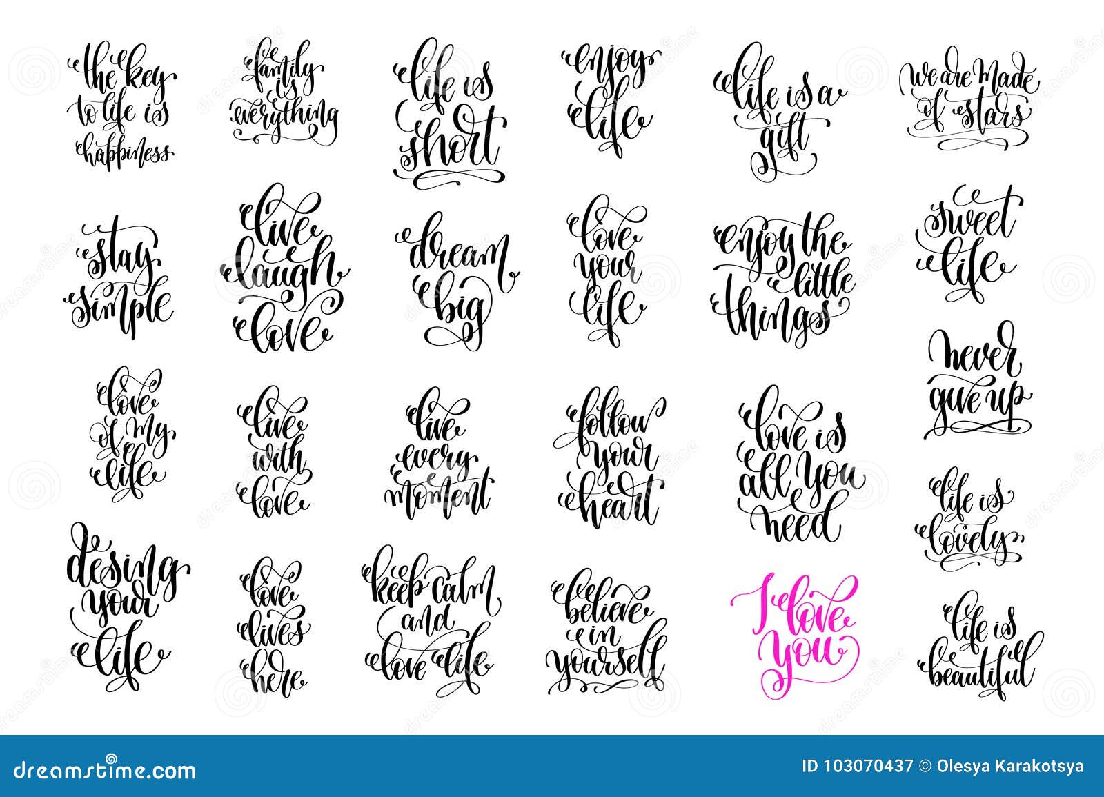 Set of 25 Hand Lettering Love and Life Quotes Stock Vector ...