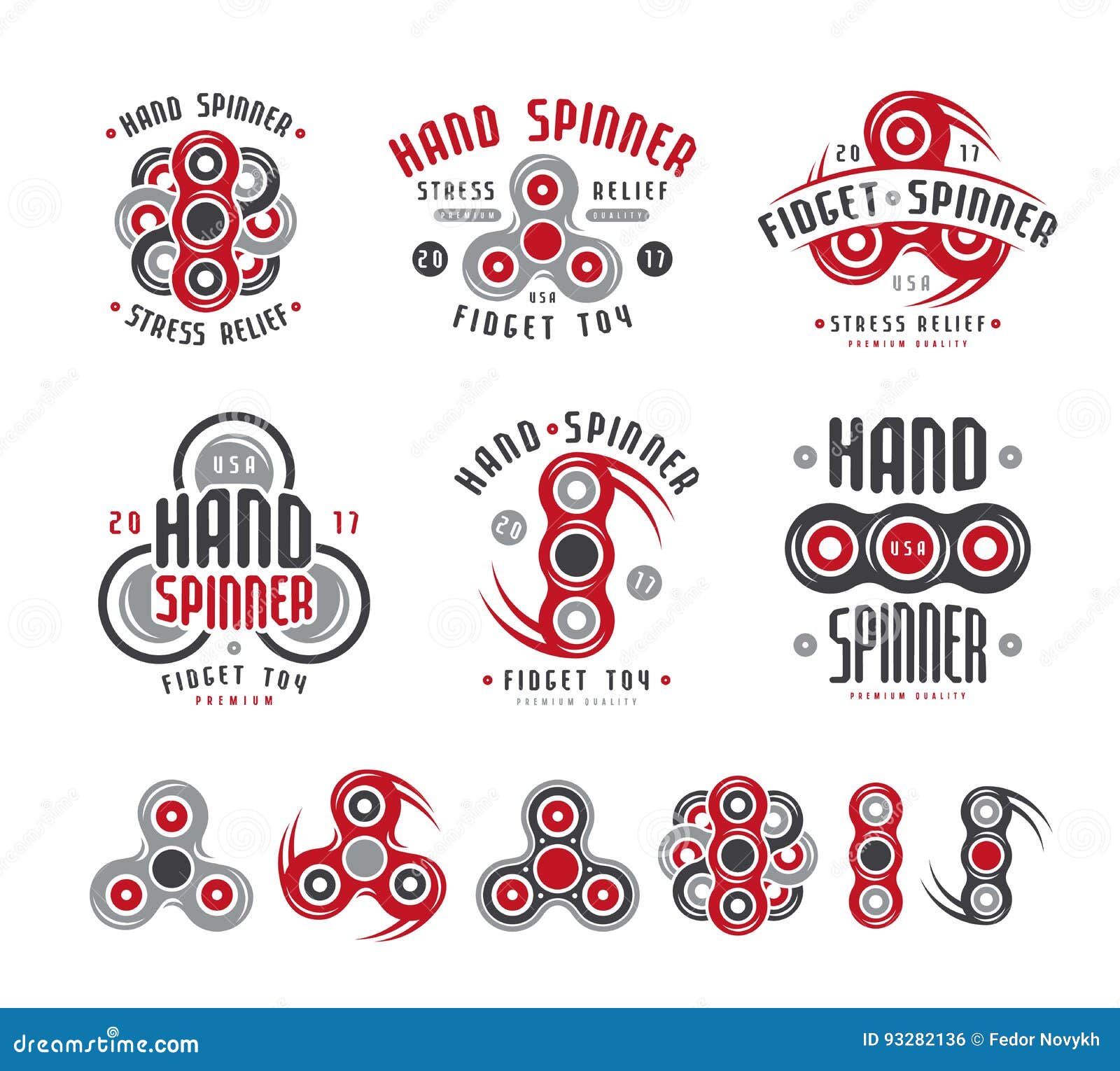 Set of Hand Spinner Logo, Emblems and Icons Stock Vector Illustration