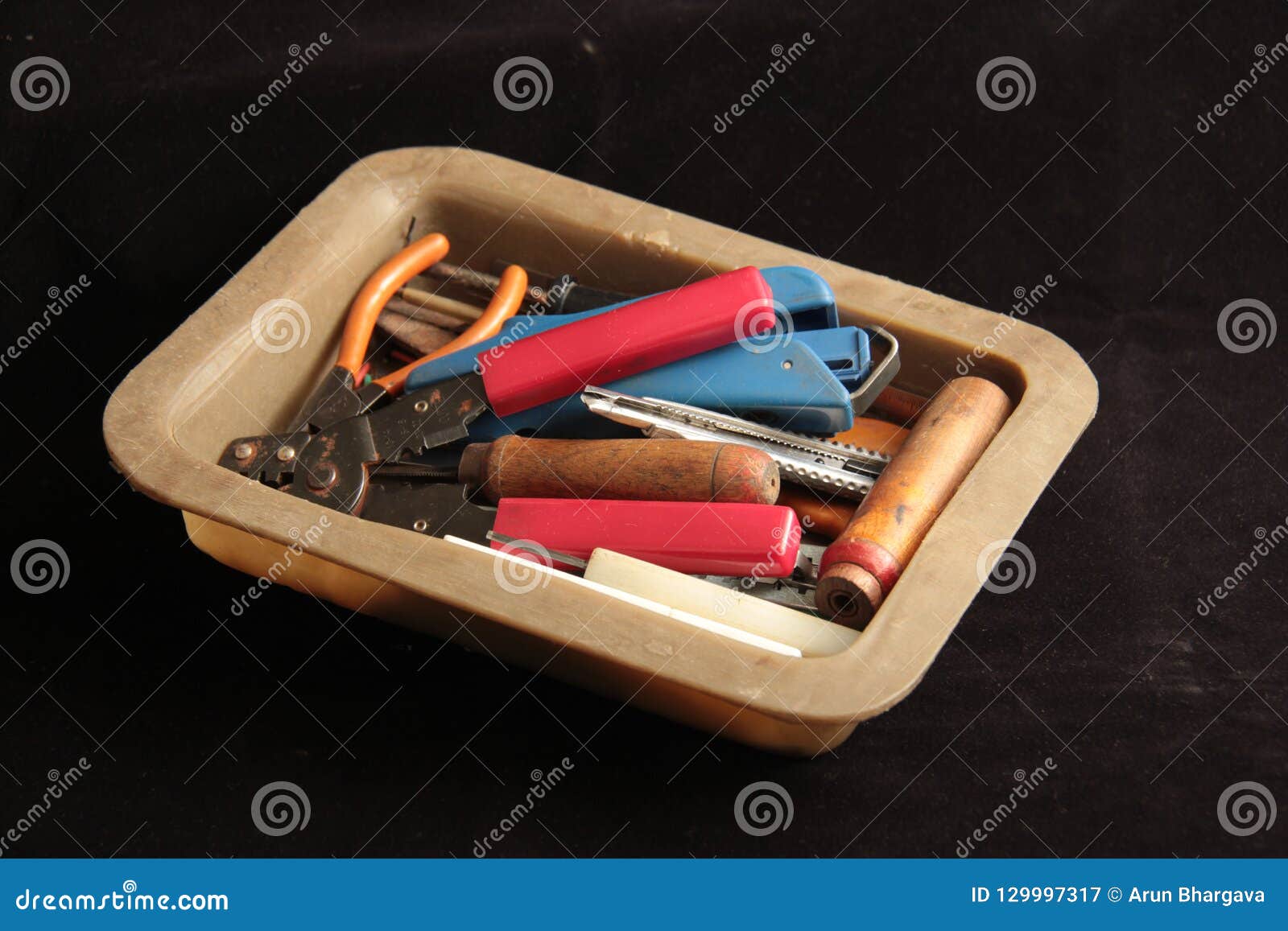 Old Repair Tool Box with Used Hardware Tools Stock Image Image of