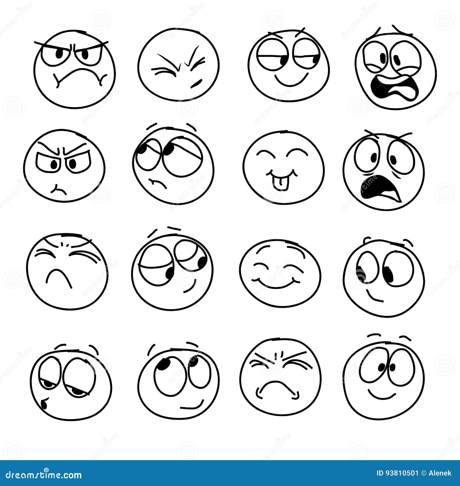 set of handmade emoticons, emotion, feelings, experience for icons