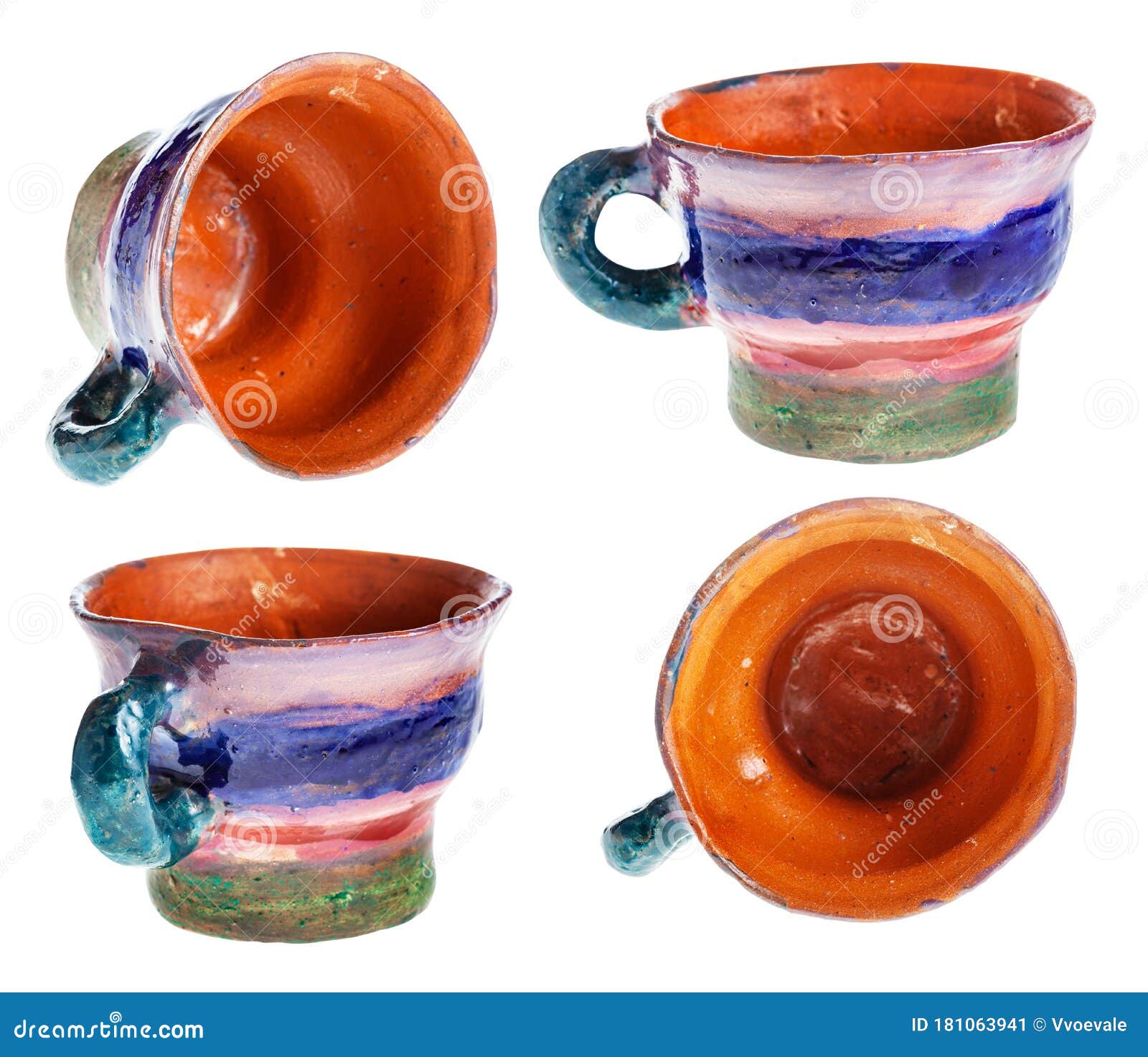 Set from Handmade and Handpainted Cups Isolated Stock Image Image of