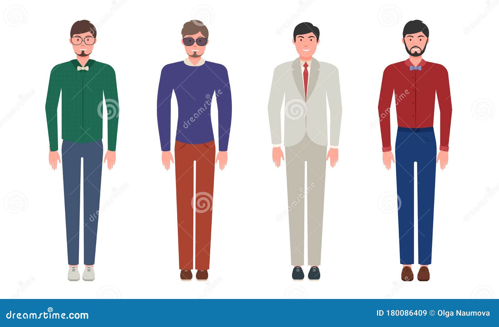 Set of Handsome Young Men in Classic Elegant Clothes and Suits.Vector ...