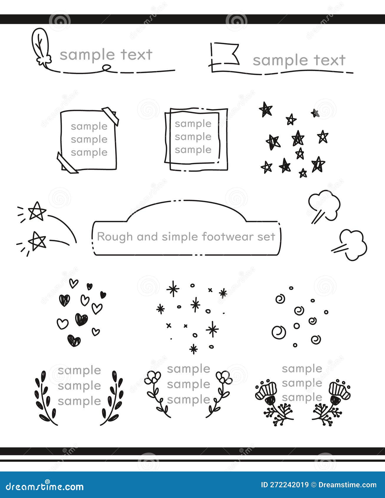 set of rough handwritten style frames and footnotes drawn with simple lines
