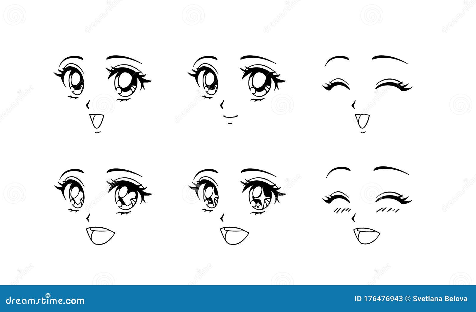 Happy anime style closed eyes blushy cheeks hand Vector Image