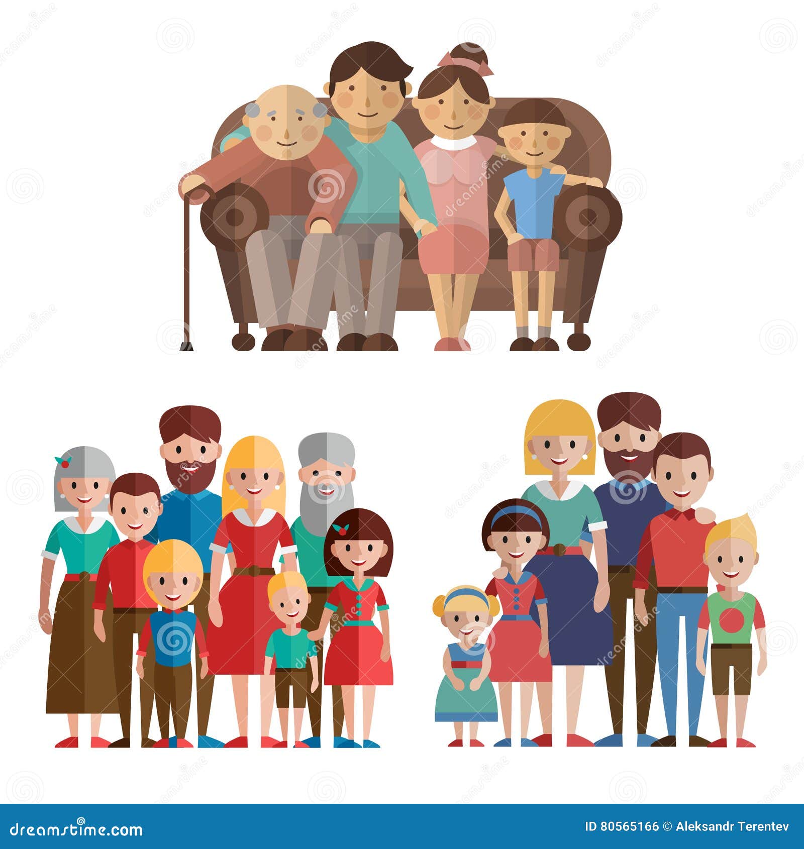Set happy big family. stock vector. Illustration of community - 80565166