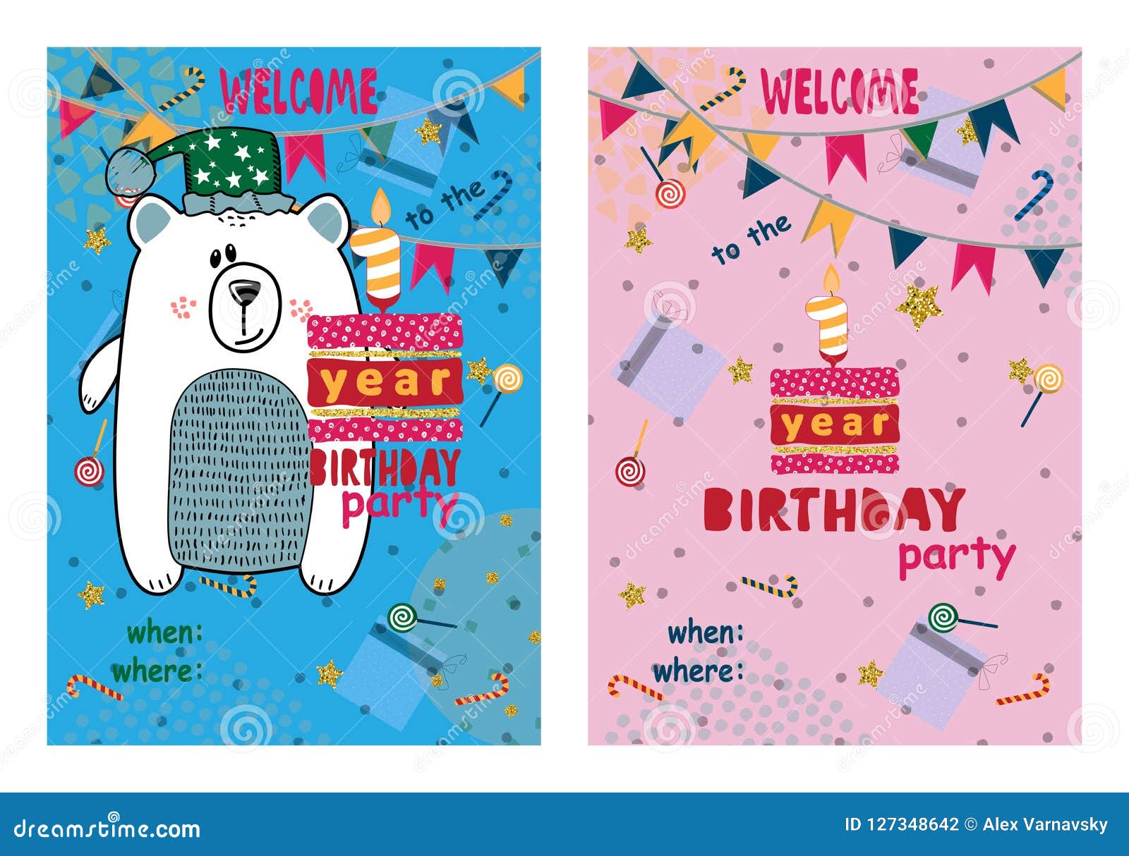 Download Set Of Happy Birthday Cards Design For One Year Old Baby ...