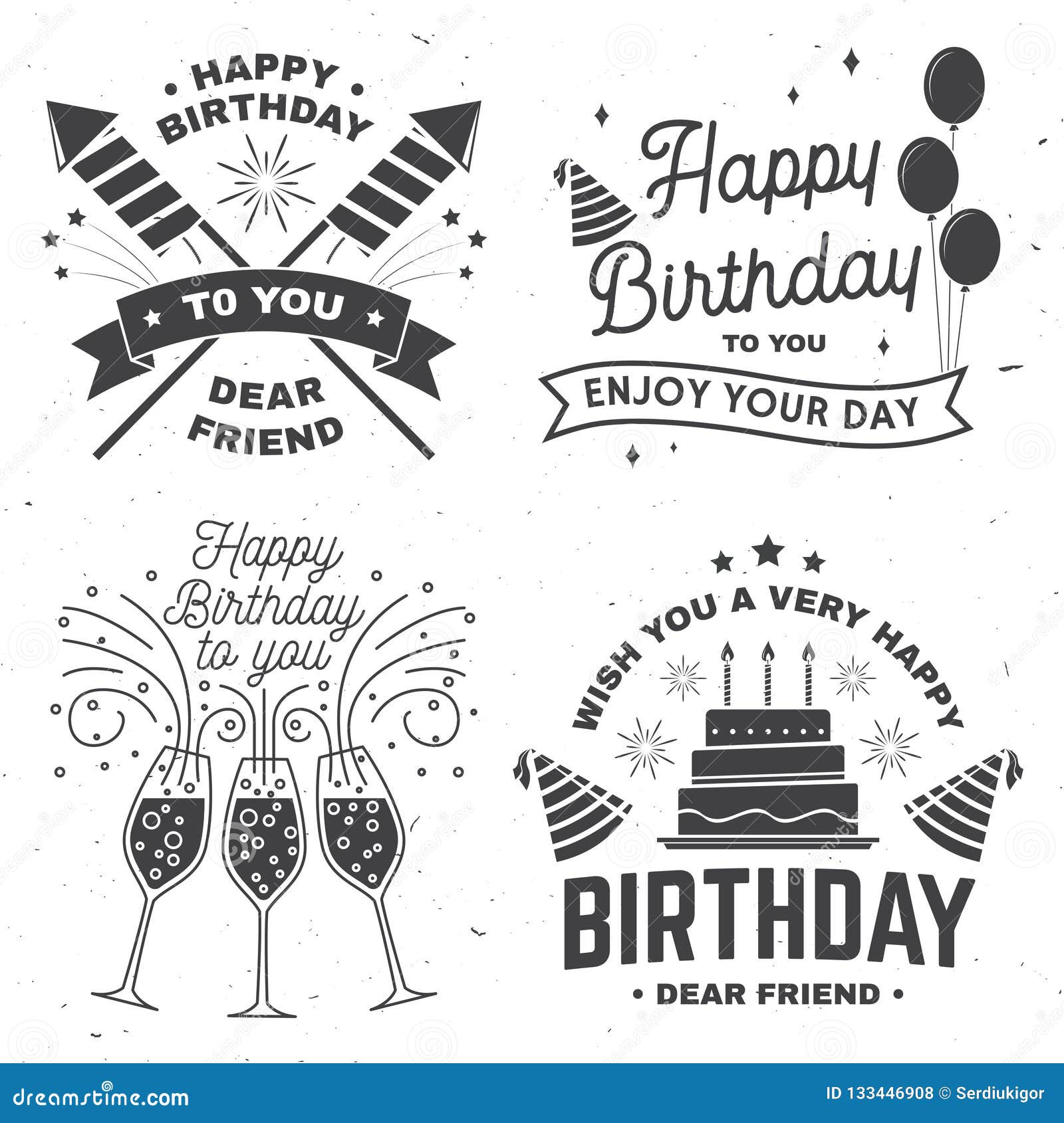 Set of Happy Birthday Templates for Overlay, Badge, Card with Bunch of ...