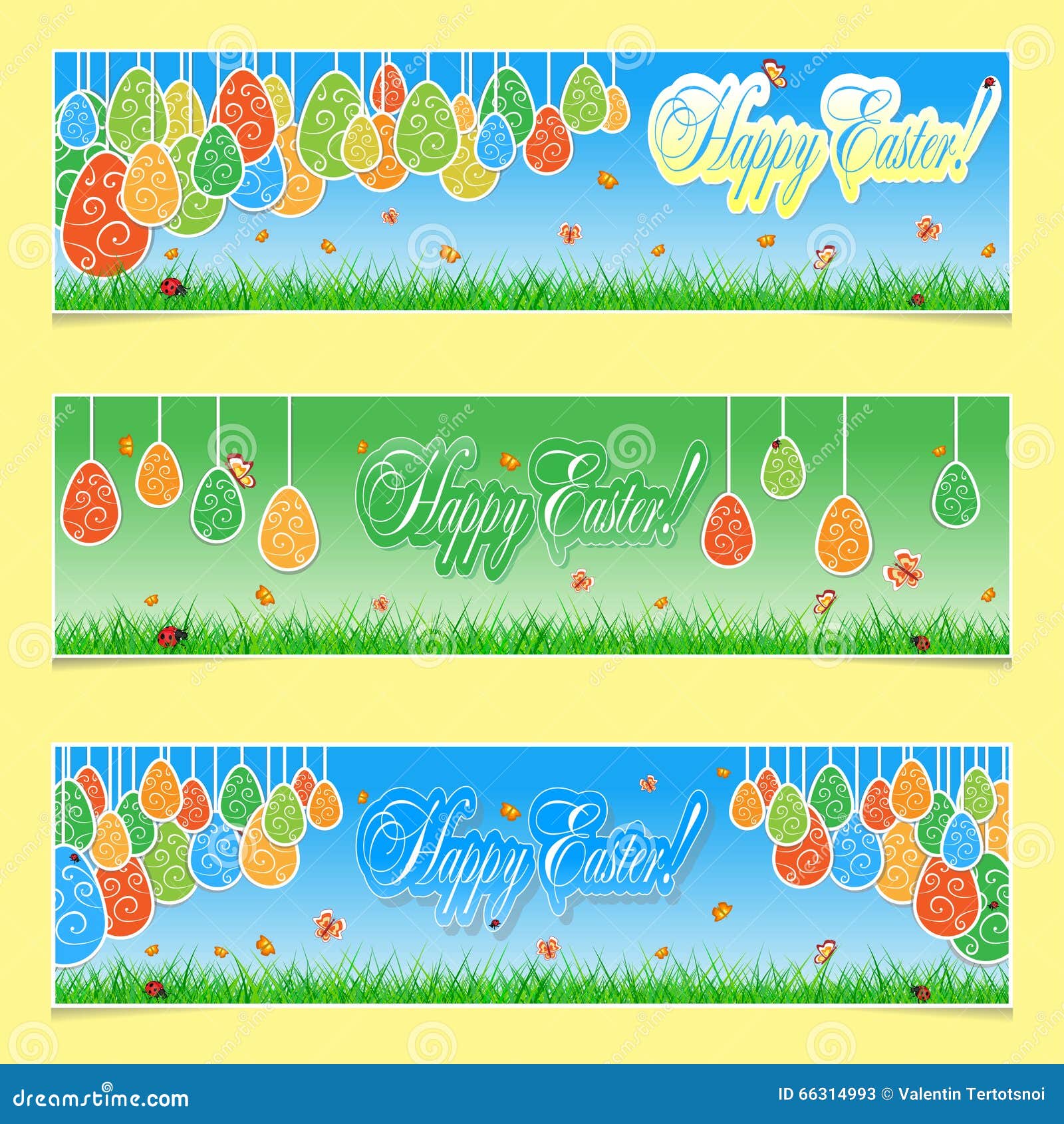 Set of 3 Happy Easter Banners Stock Illustration Illustration of