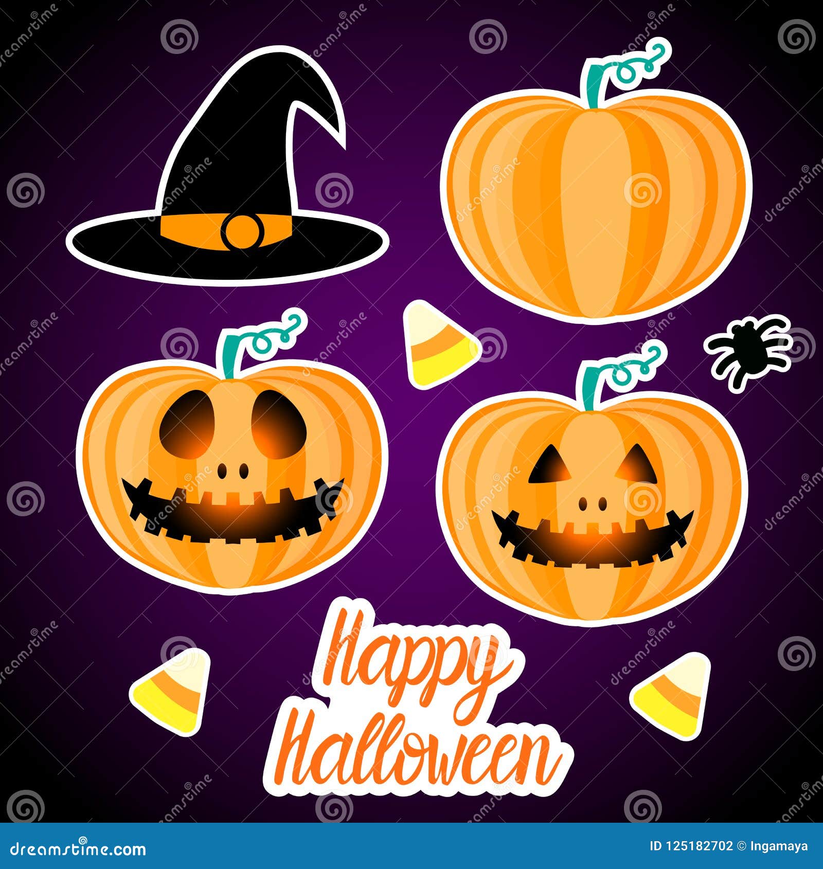 Set Happy Halloween Design. Jack Pumpkin Lantern. Vector Illustration