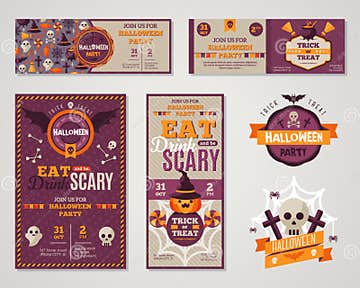 Set of Happy Halloween Greeting Cards or Flyers Stock Vector ...