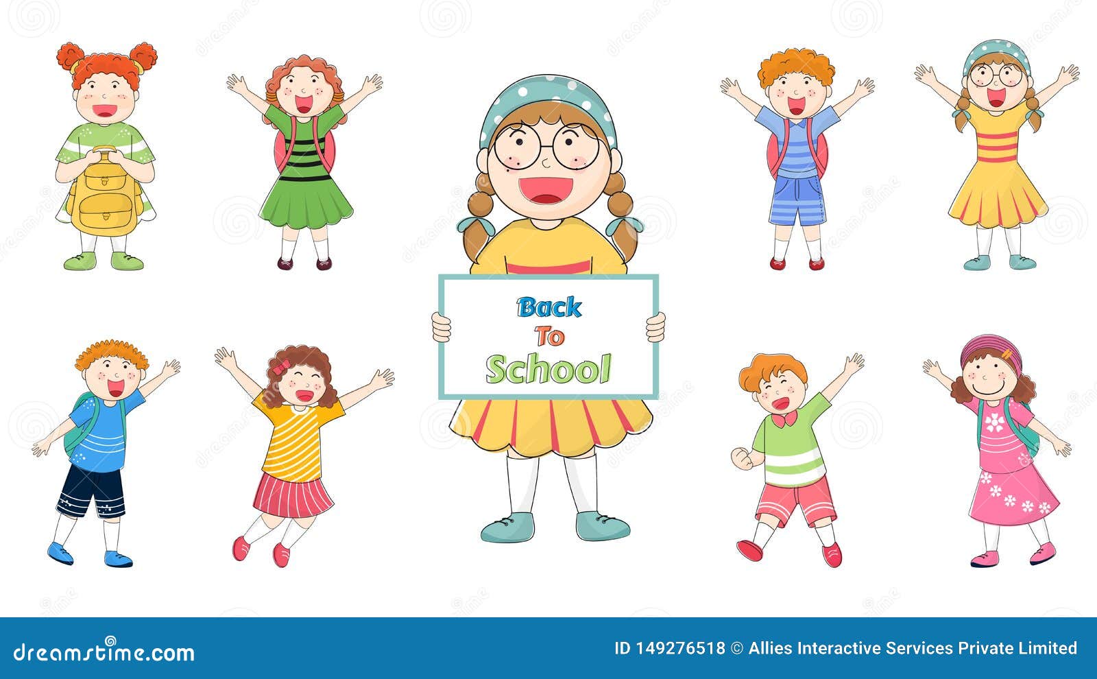 Set Of Happy Kids Cartoon On White Background For Back To School Poster Stock Illustration Illustration Of Littl Cheerful