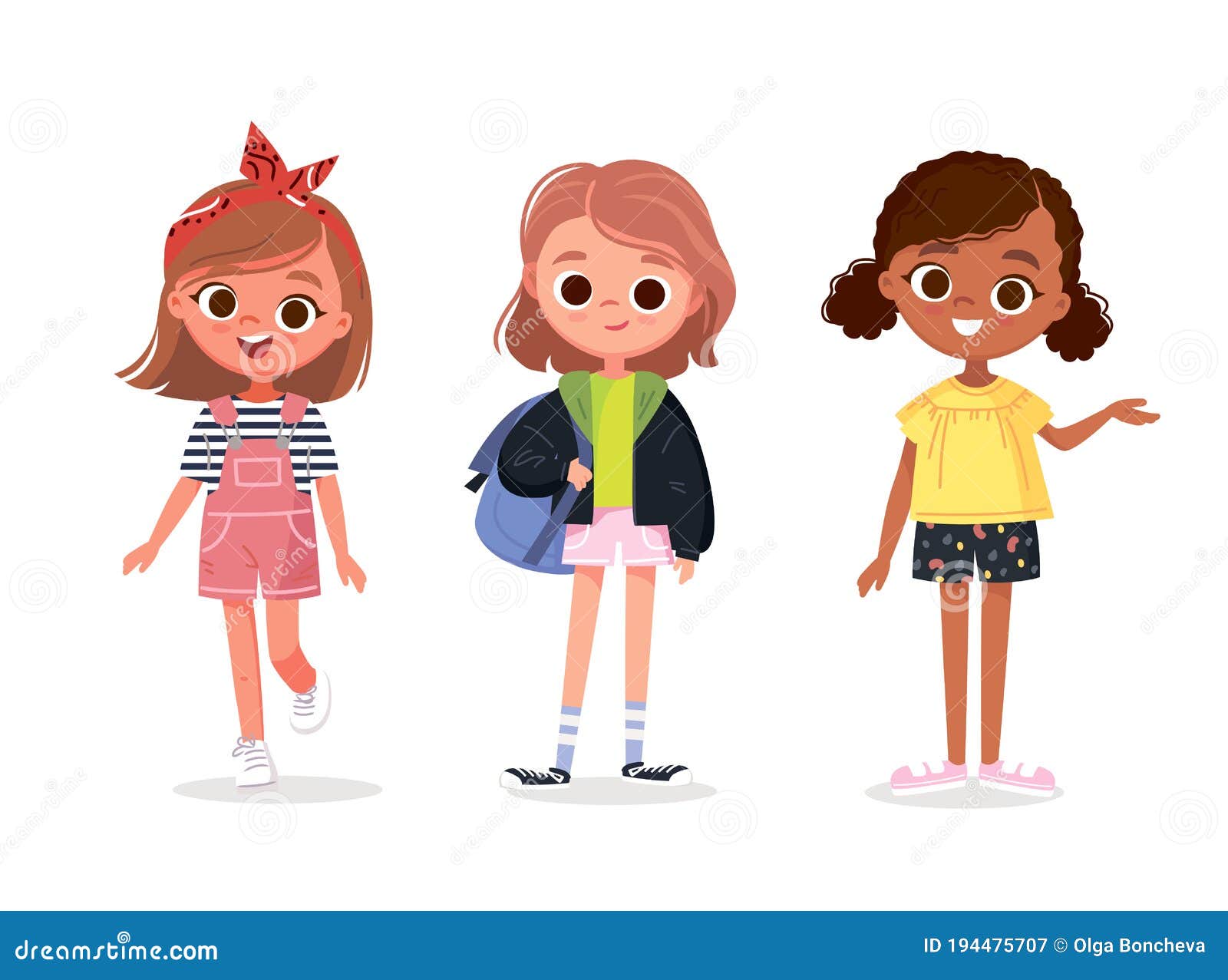 Set of Happy Little Girl Kids in Different Clothes Casual Outfit. Stock  Vector - Illustration of children, cool: 194475707