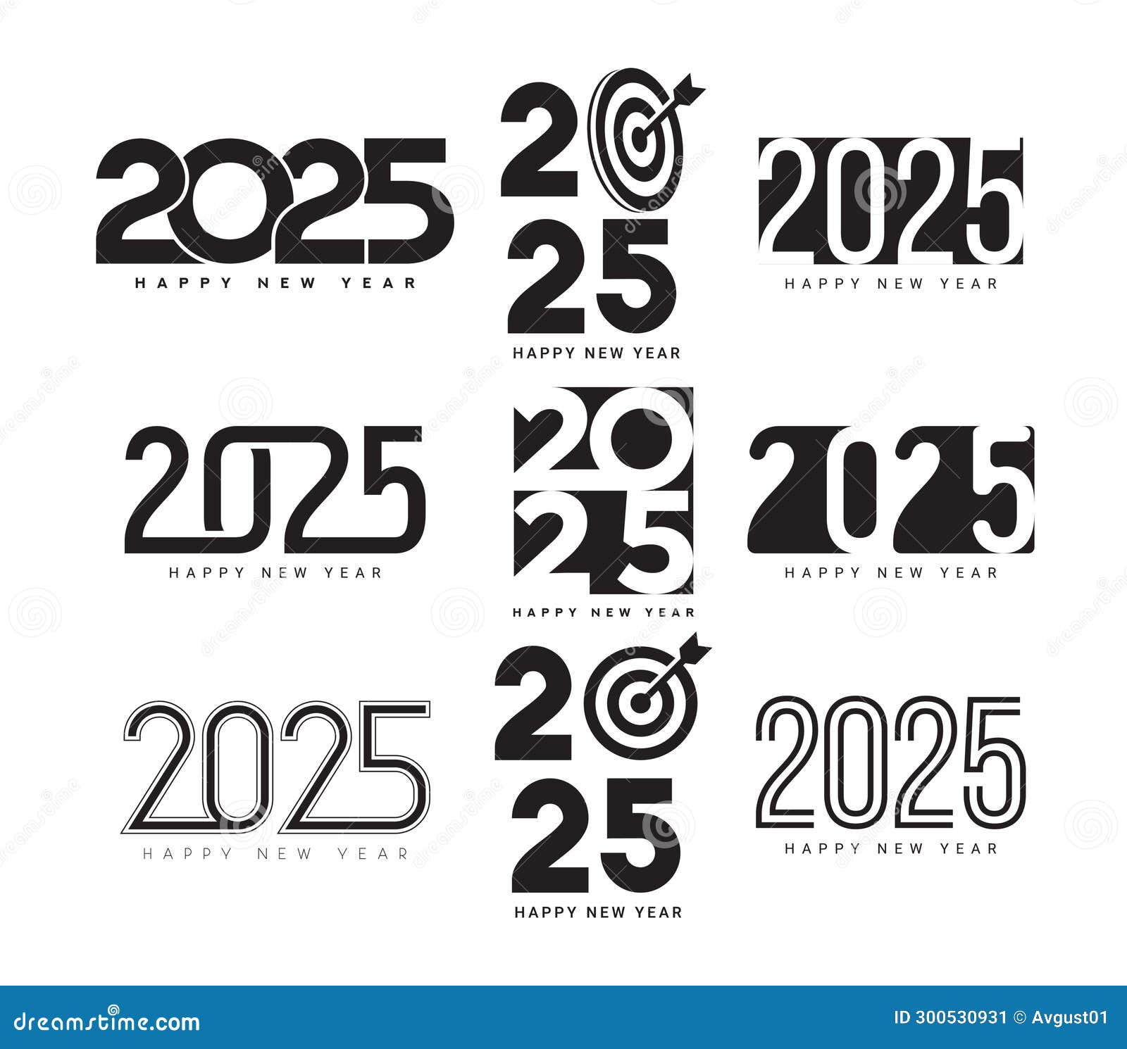 Set of Happy New Year 2025 Symbols Stock Vector Illustration of design, lettering 300530931