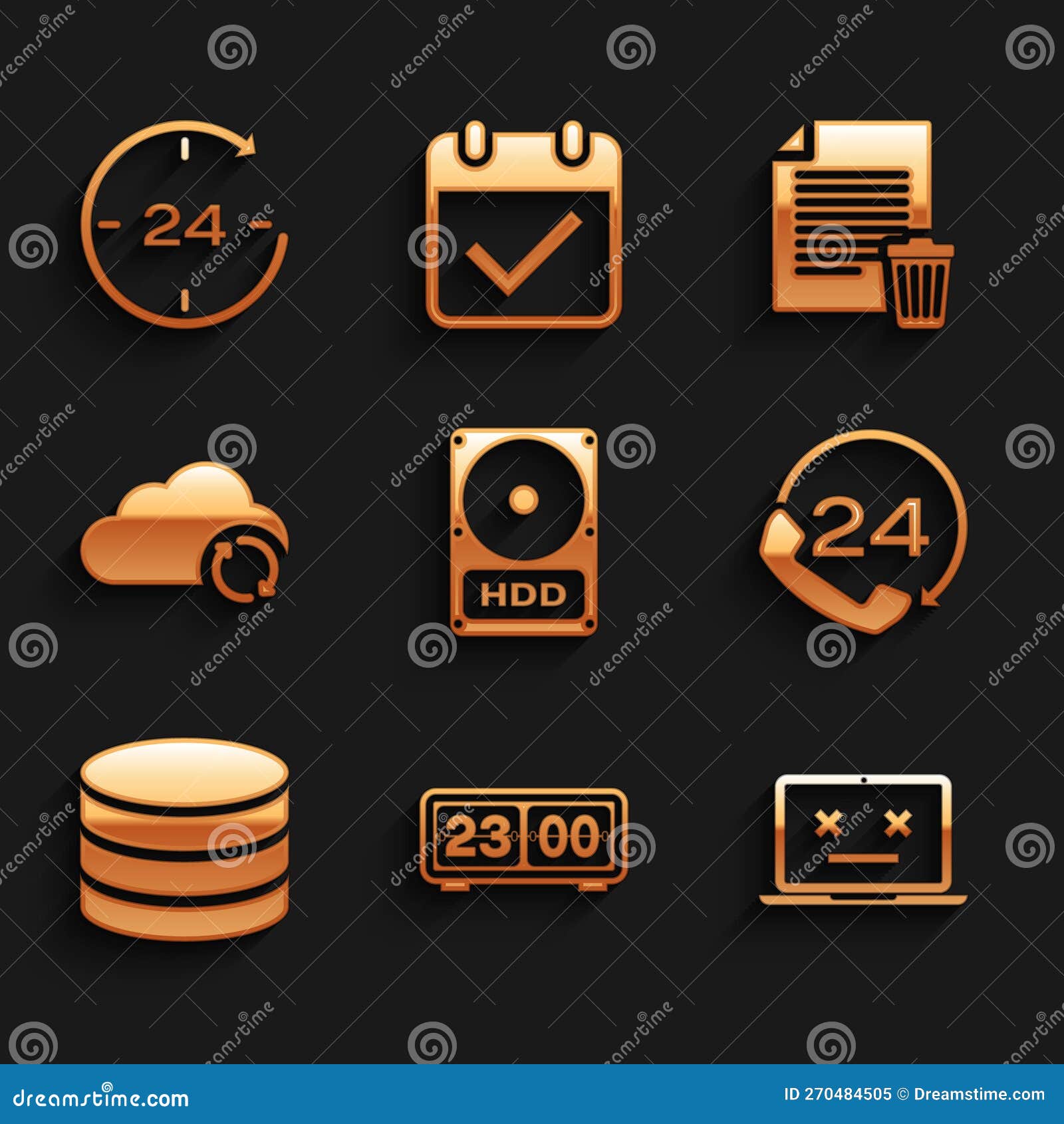 Set Hard Disk Drive HDD, Retro Flip Clock, Dead Laptop, Telephone 24