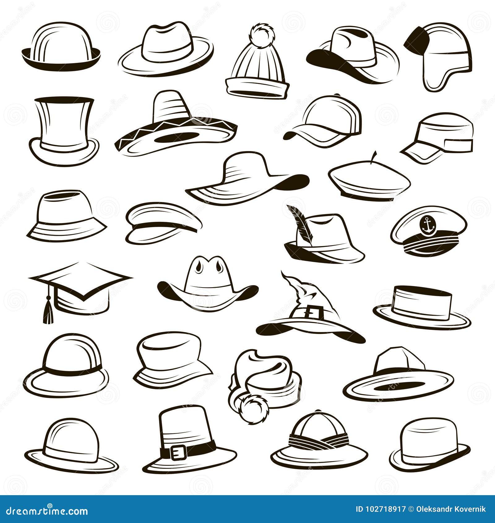 Set of hats stock vector. Illustration of panama, design - 102718917