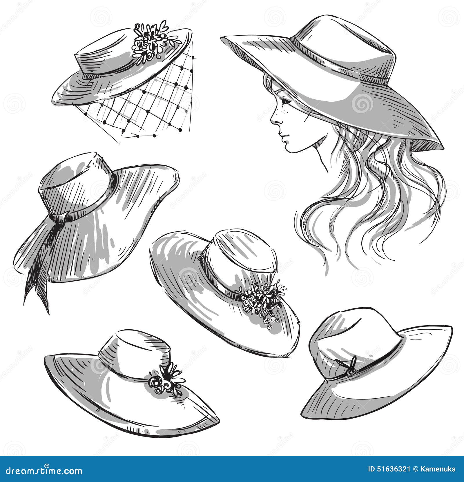 Fashion Woman In Hat Line Art Portrait And Outline Sketch 7048432 Vector Art  at Vecteezy