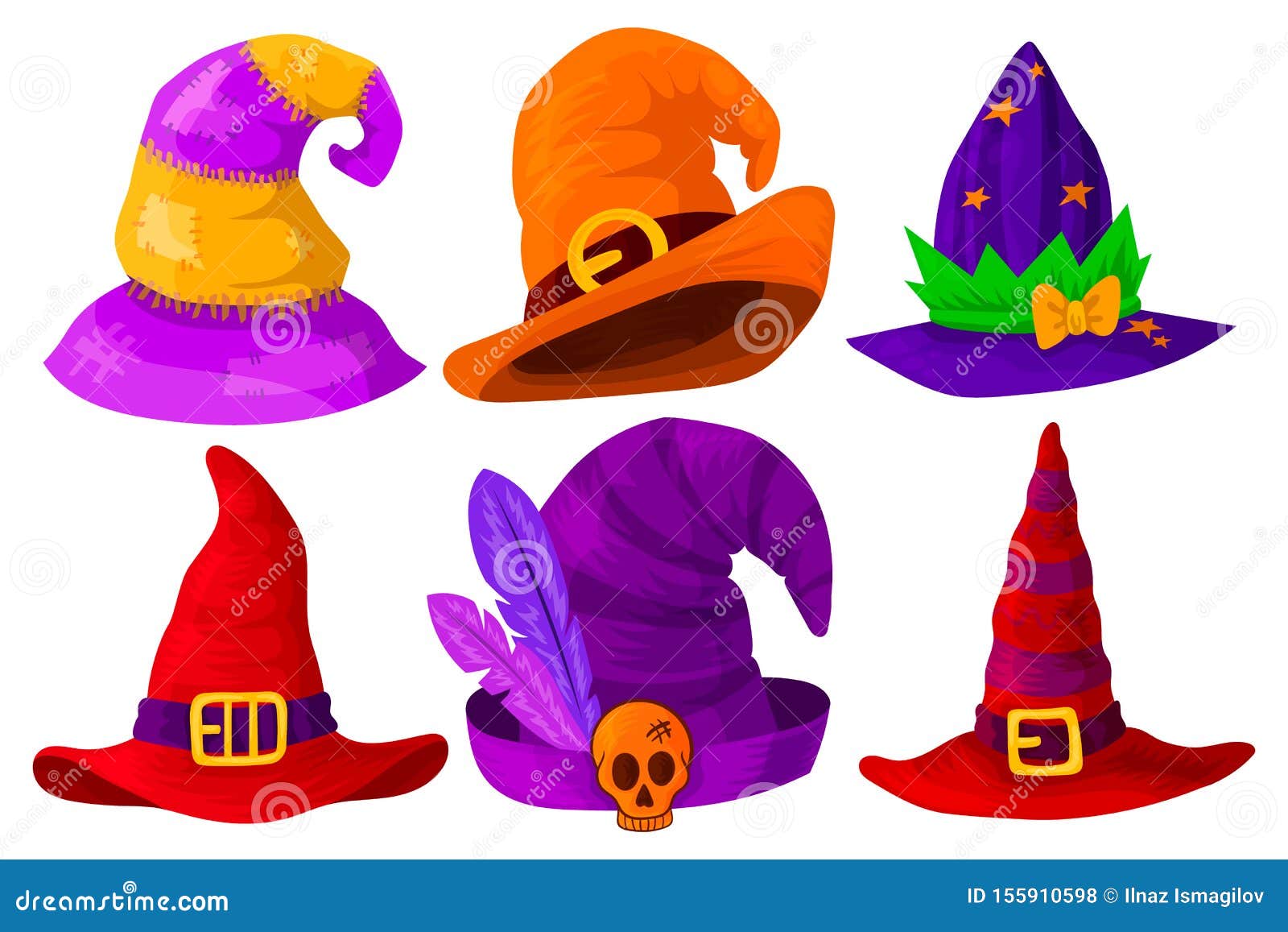 Set of Hats of Wizards, Magicians, Witches of Different Colors and ...