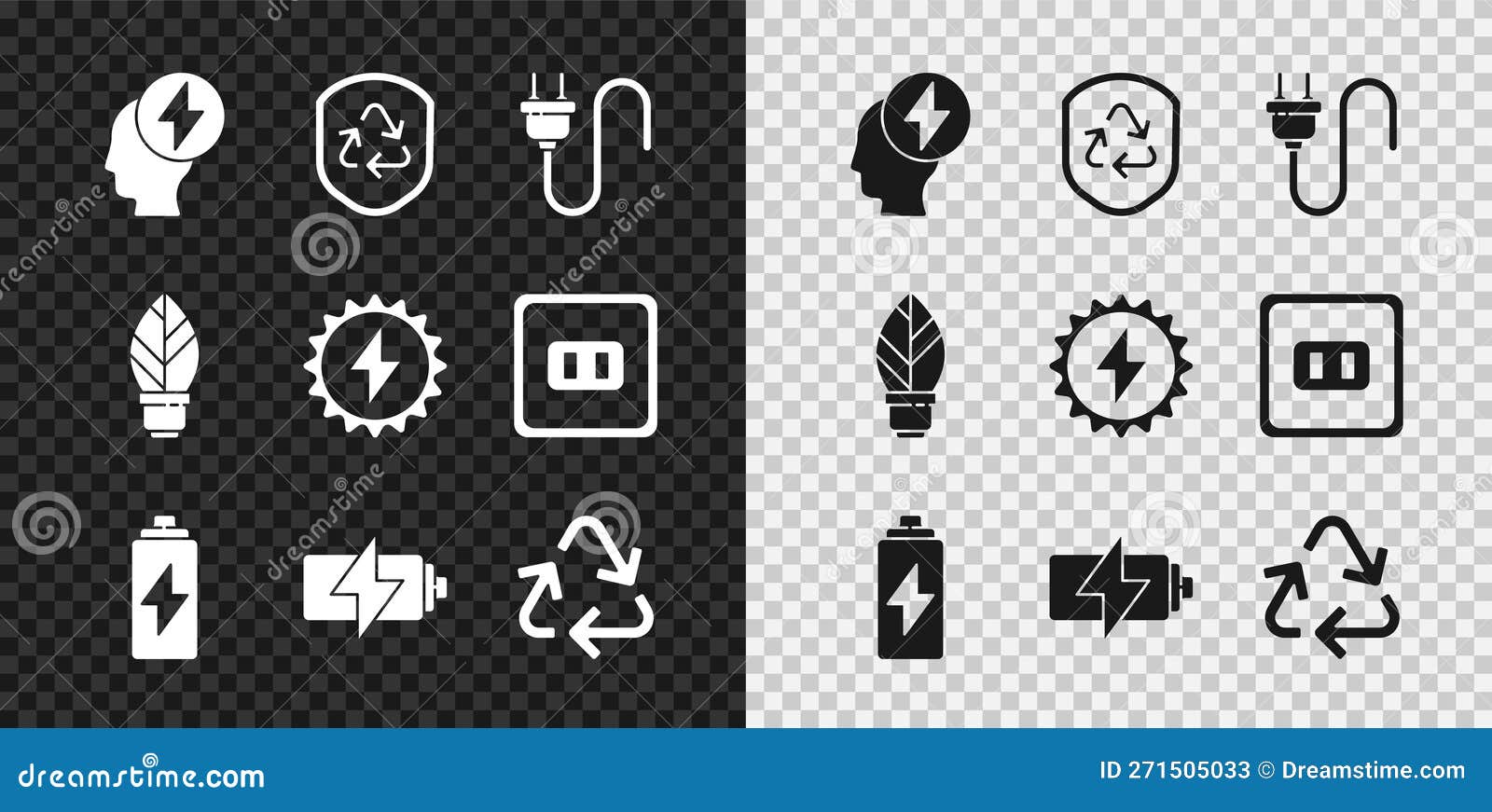 Set Head and Electric Symbol, Recycle Inside Shield, Electric Plug