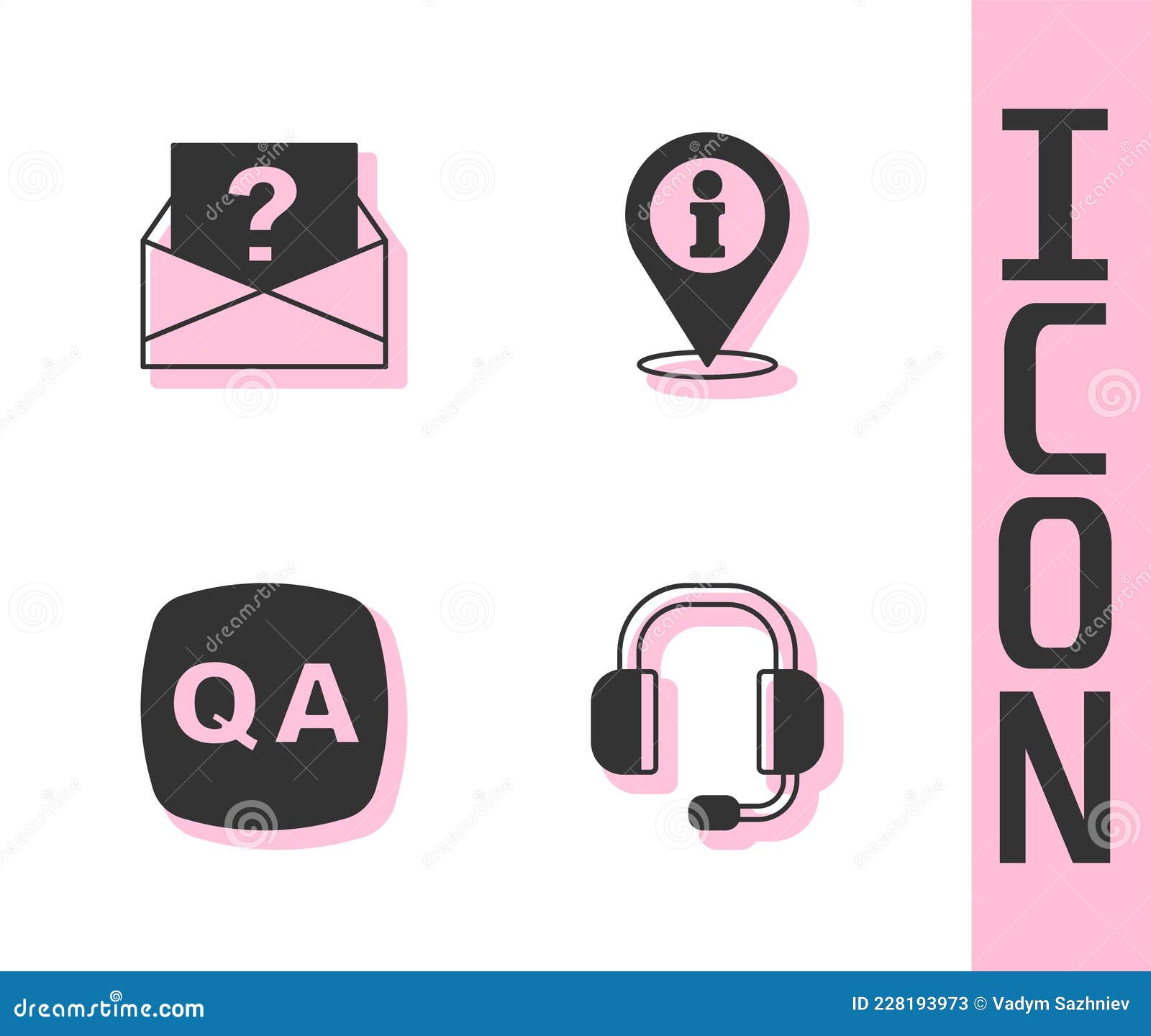 Set Headphones, Envelope with Question Mark, Question and Answer and