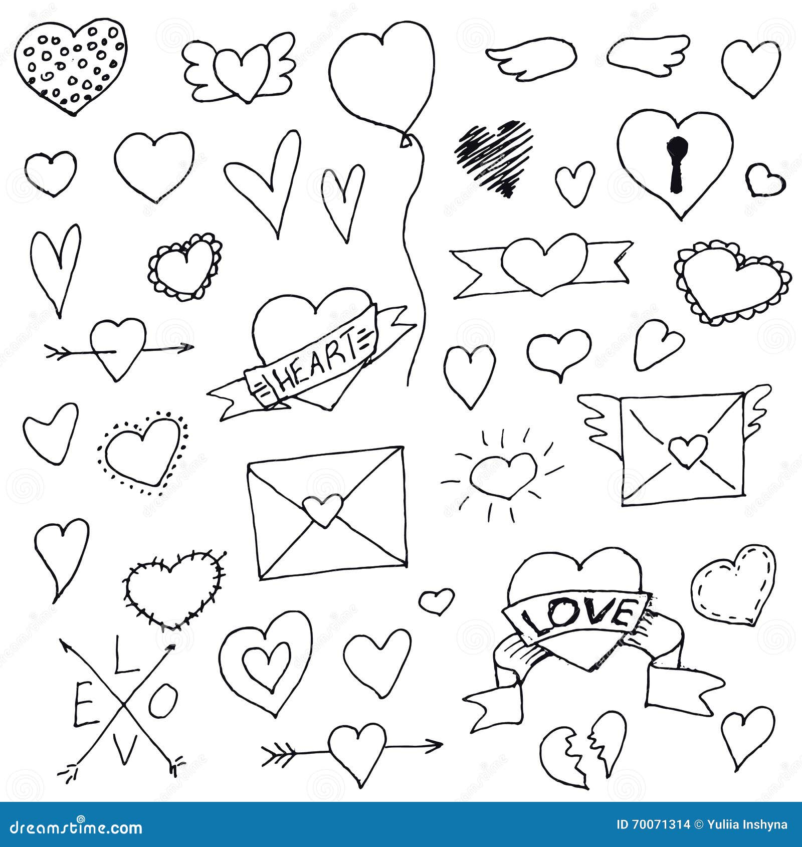Set of Hearts Hand Drawn for Your Design Stock Vector - Illustration of ...