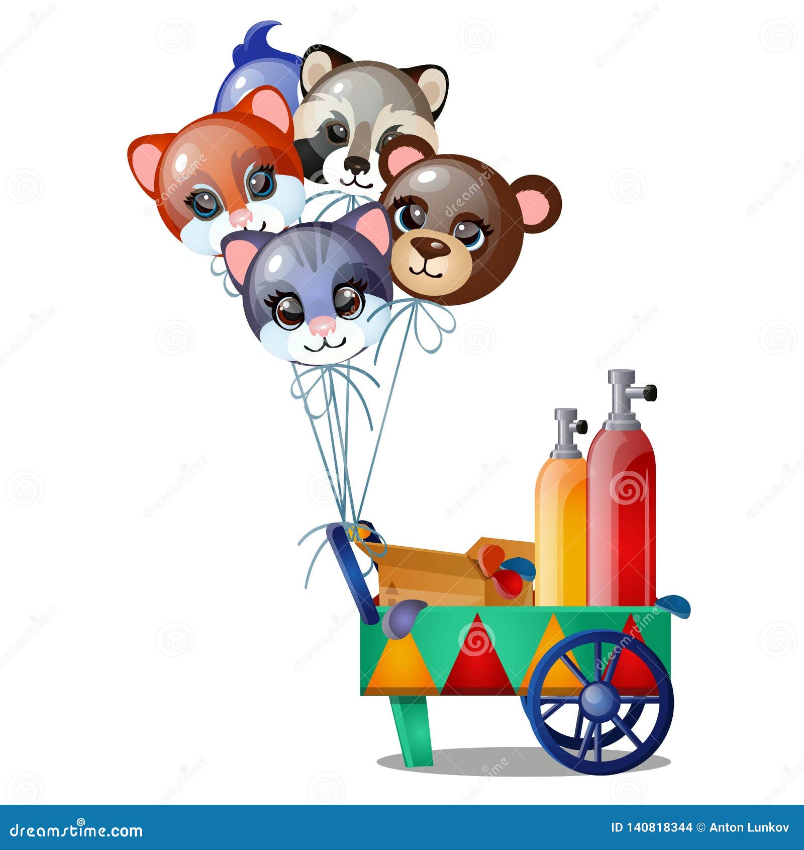 A Set of Helium Balloons in the Form of Funny Animal Faces and Helium Tank  Isolated on White Background. Vector Cartoon Stock Vector - Illustration of  animal, event: 140818344