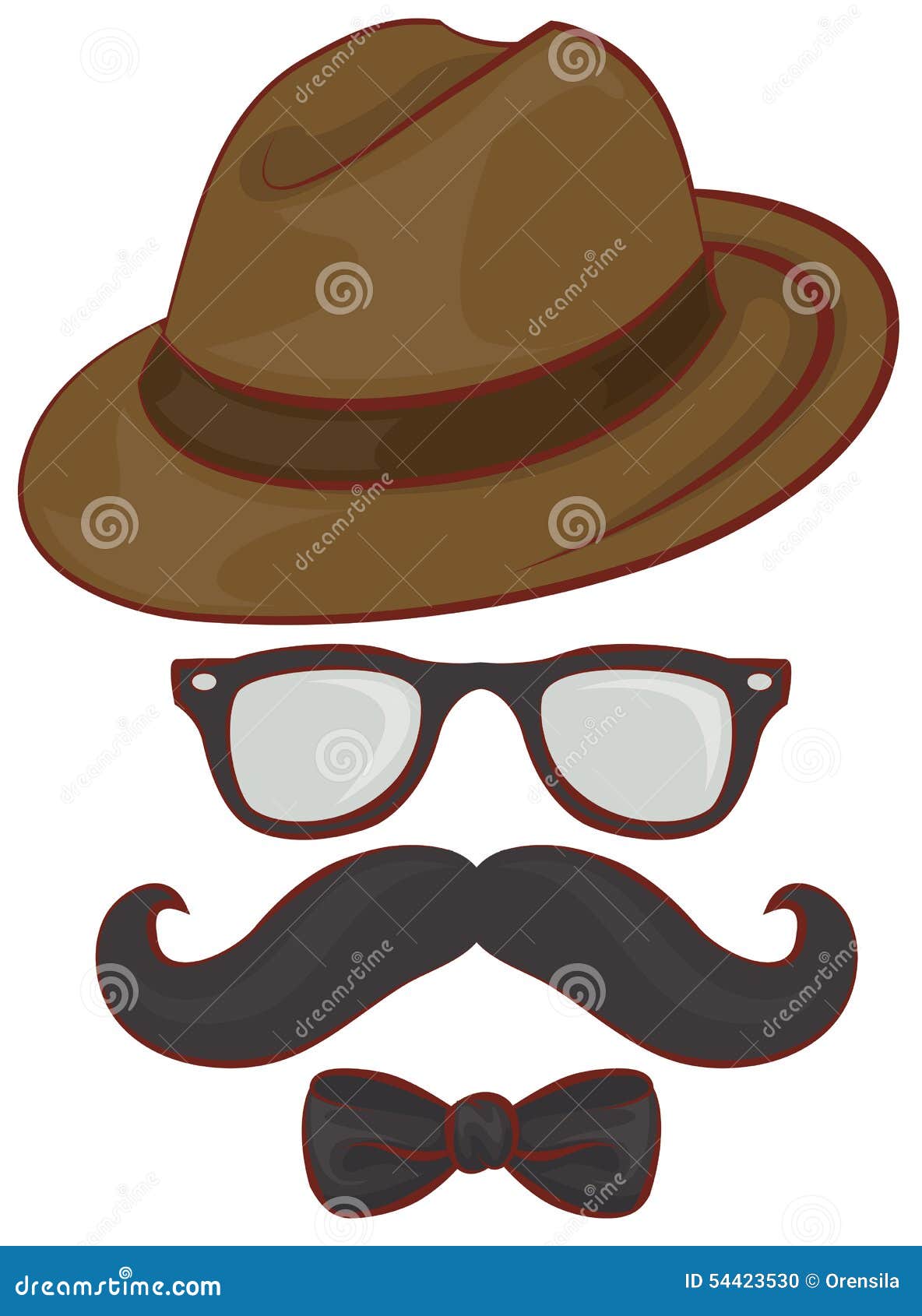 Set Hipster Accessories Hat, Glasses, Mustache, Bow Tie Stock Vector